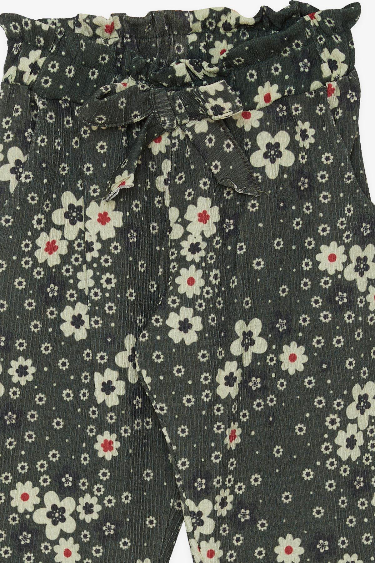 Breeze Kız Çocuk Tayt Pantolon Fiyonklu Çiçekli Haki Yeşil (1.5-5 Yaş)