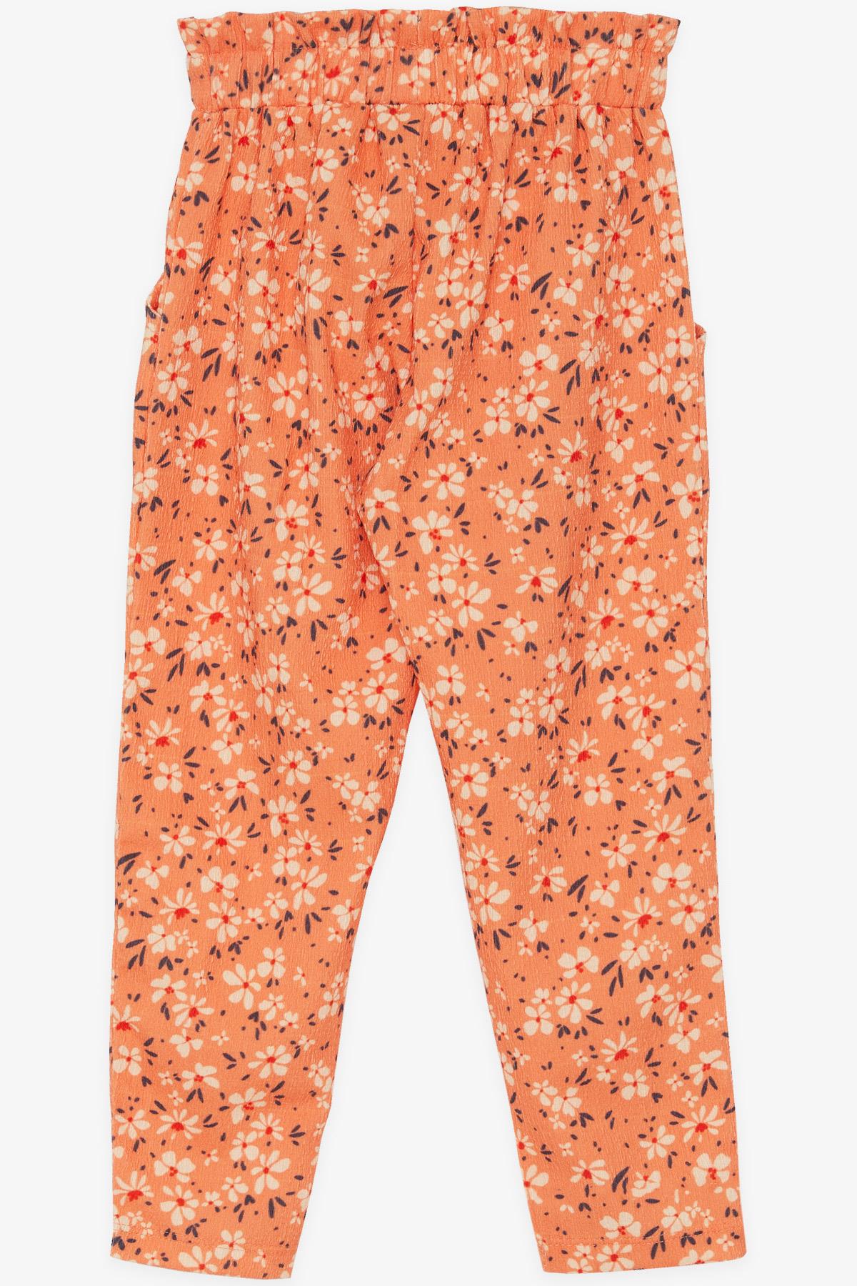Breeze Kız Çocuk Tayt Pantolon Fiyonklu Çiçekli Turuncu (1.5-5 Yaş)