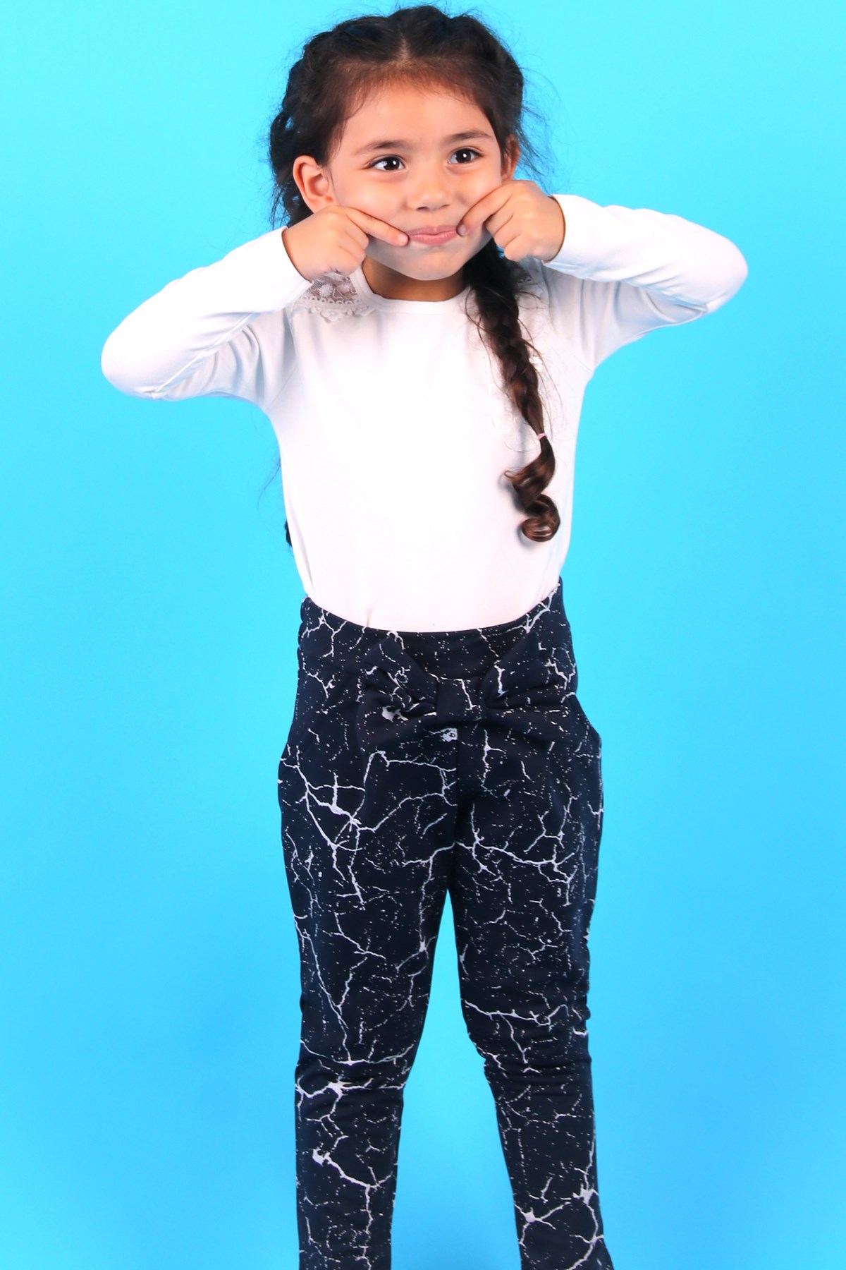Breeze Kız Çocuk Tayt Pantolon Fiyonklu Lacivert (3-8 Yaş)