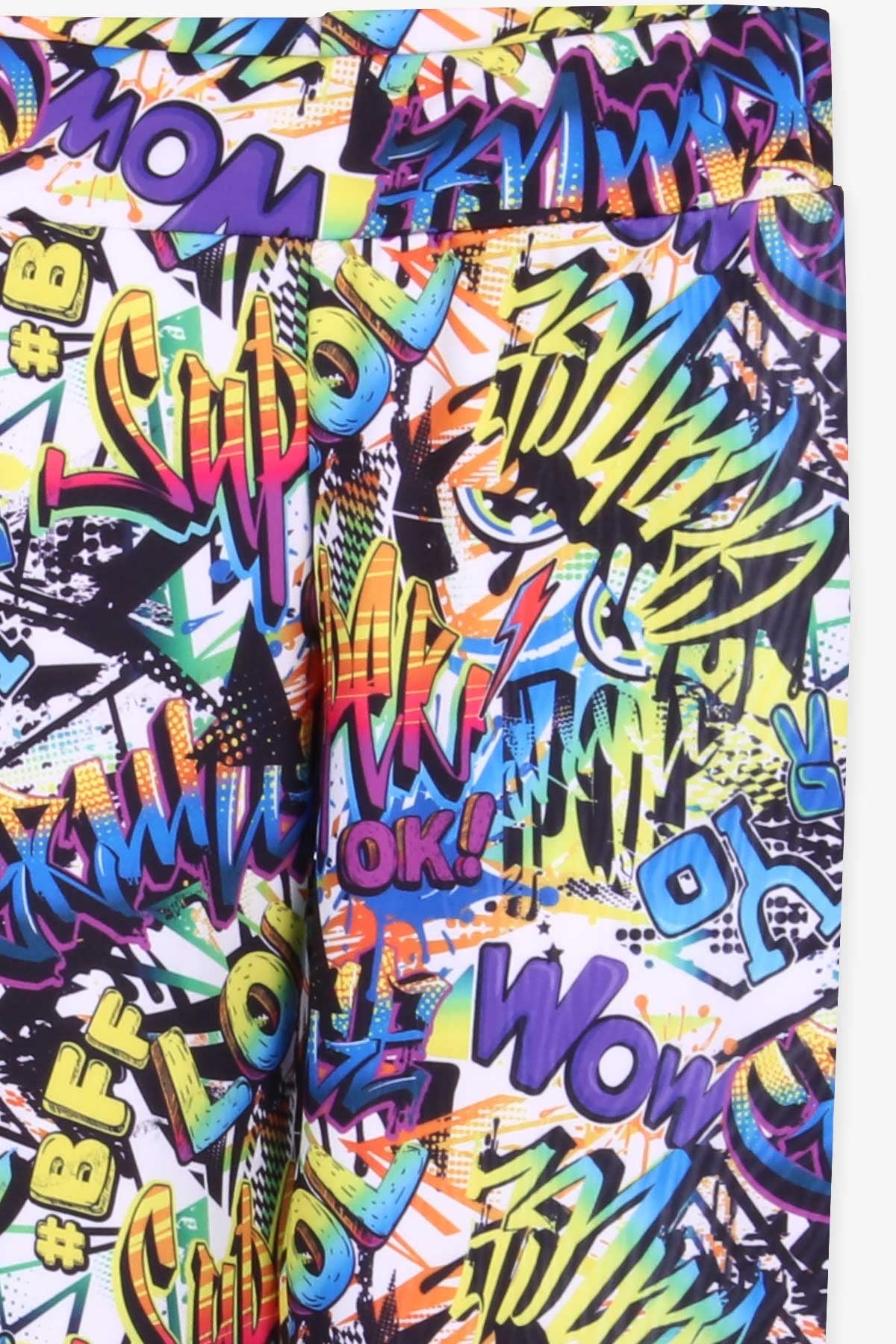 Breeze Kız Çocuk Tayt Pantolon Graffiti Desenli Karışık Renk (7-14 Yaş)