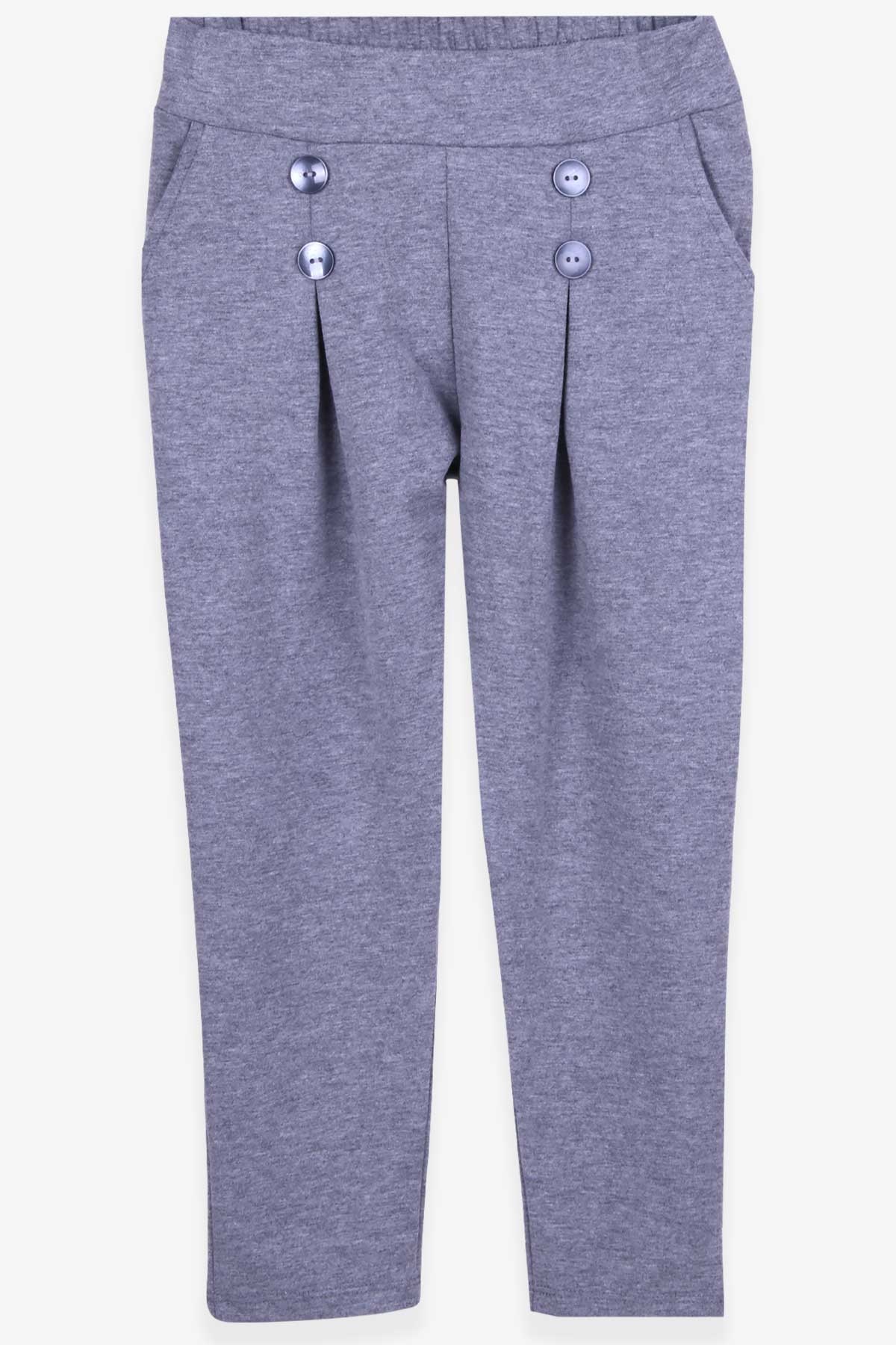 Breeze Kız Çocuk Tayt Pantolon Pileli Beli Lastikli Gri Melanj (8-14 Yaş)