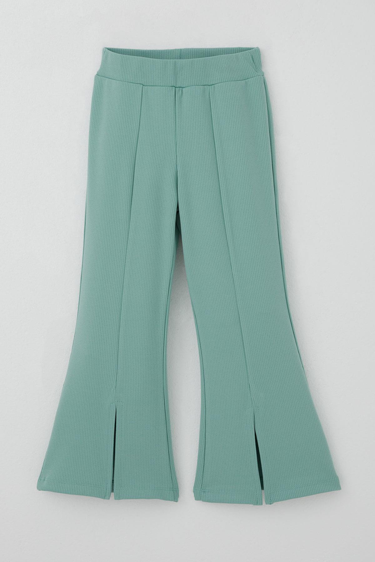 Breeze Kız Çocuk Tayt Pantolon Yırtmaçlı İspanyol Paça Su Yeşili (4-7 Yaş)