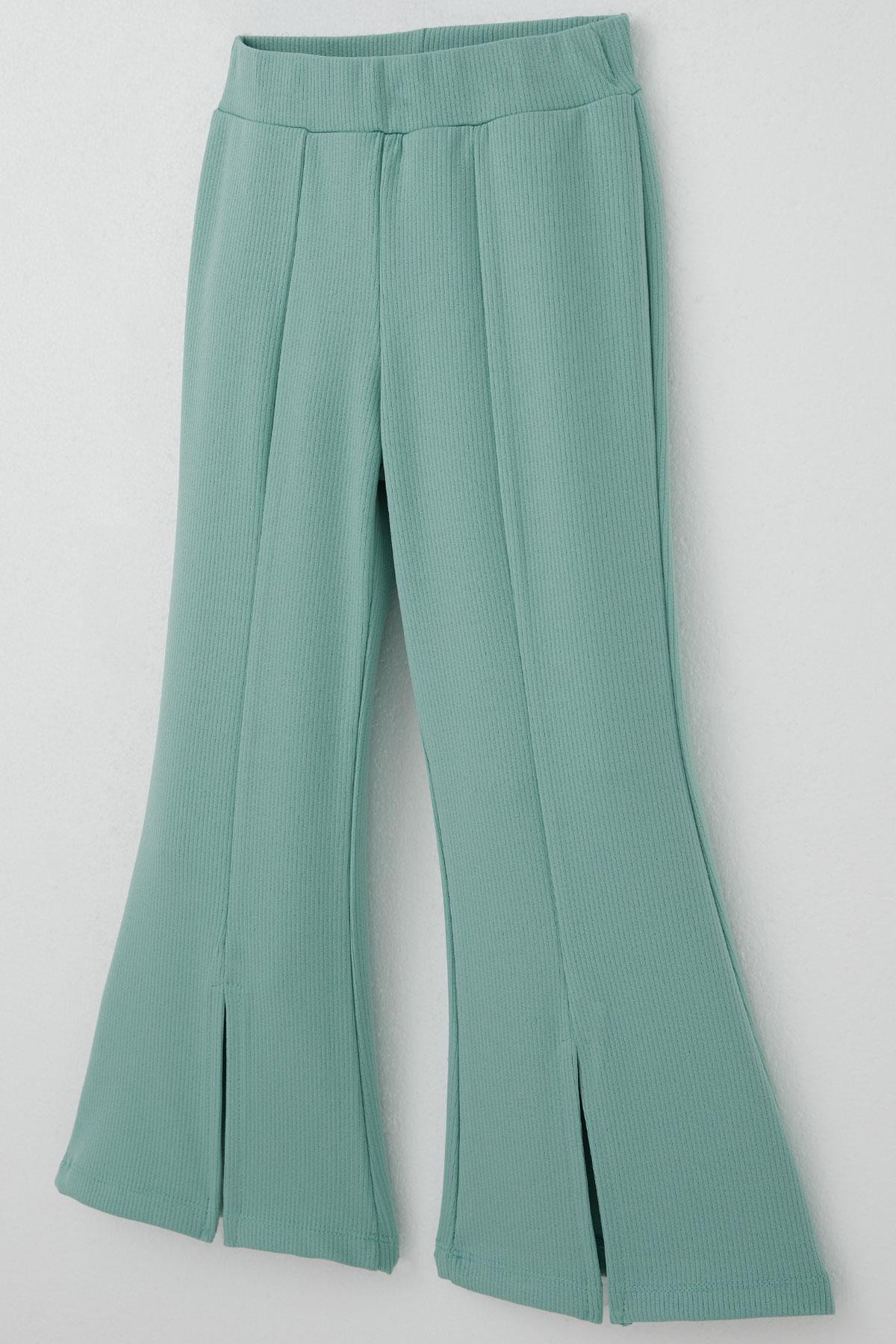 Breeze Kız Çocuk Tayt Pantolon Yırtmaçlı İspanyol Paça Su Yeşili (4-7 Yaş)