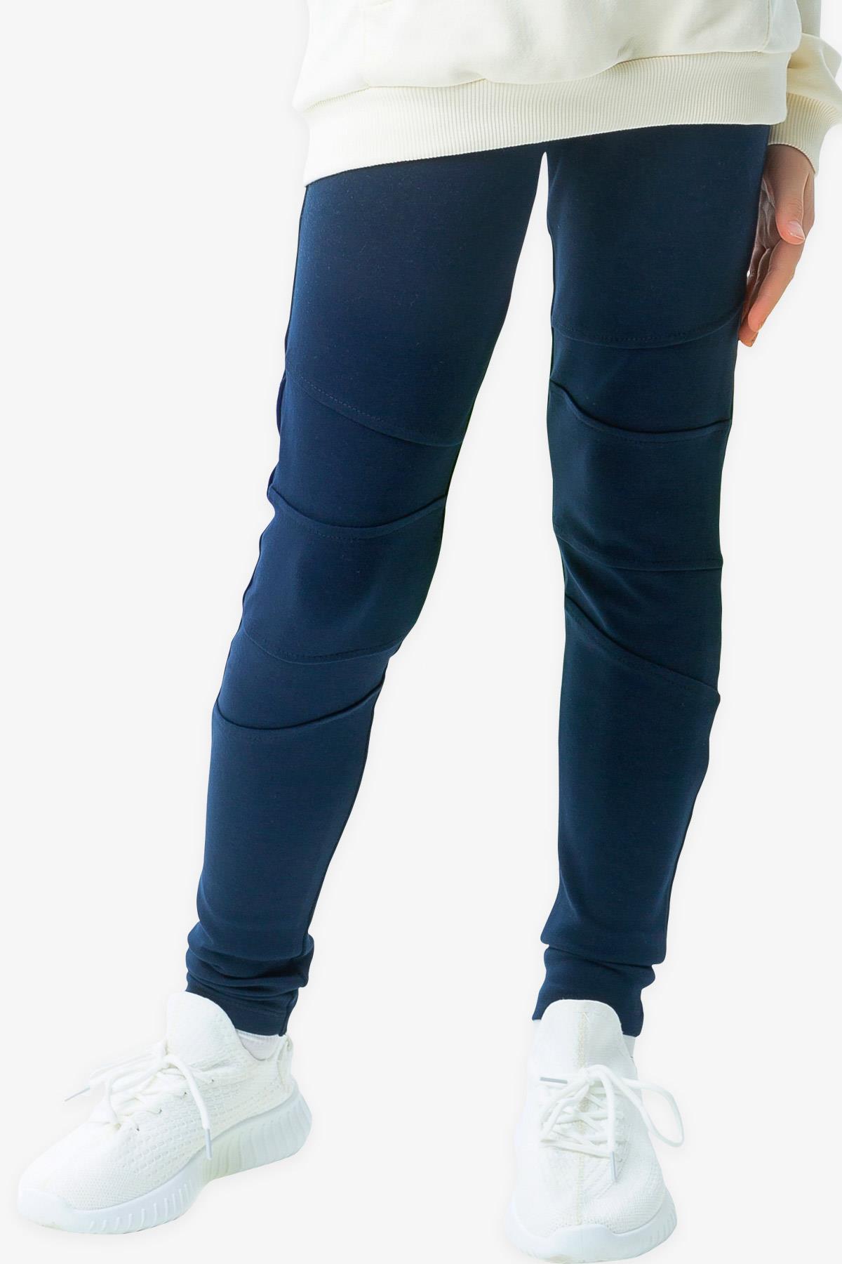 Breeze Kız Çocuk Tayt Patchwork Dikişli Yüksek Bel Lacivert (8 Yaş)