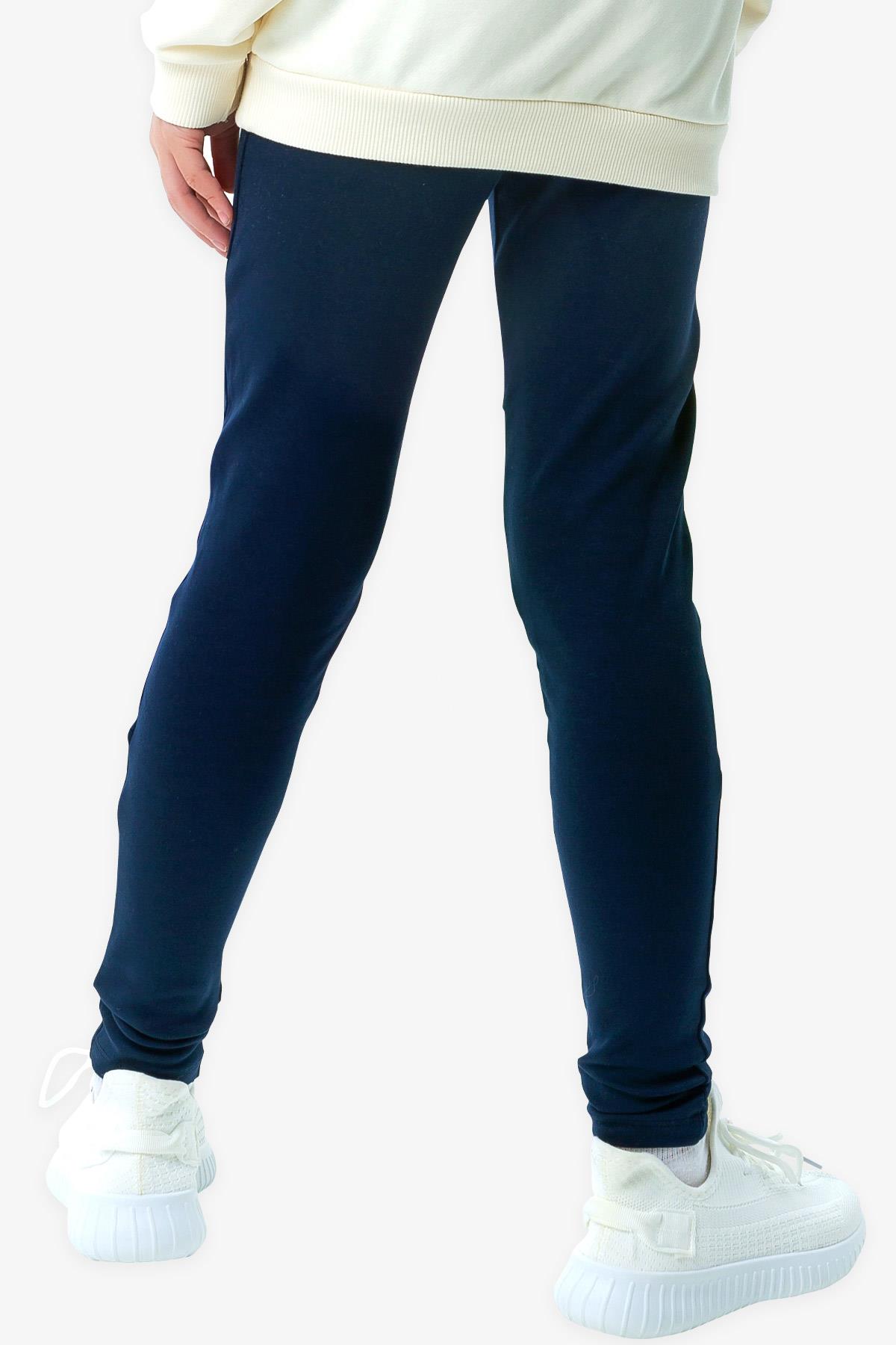 Breeze Kız Çocuk Tayt Patchwork Dikişli Yüksek Bel Lacivert (8 Yaş)