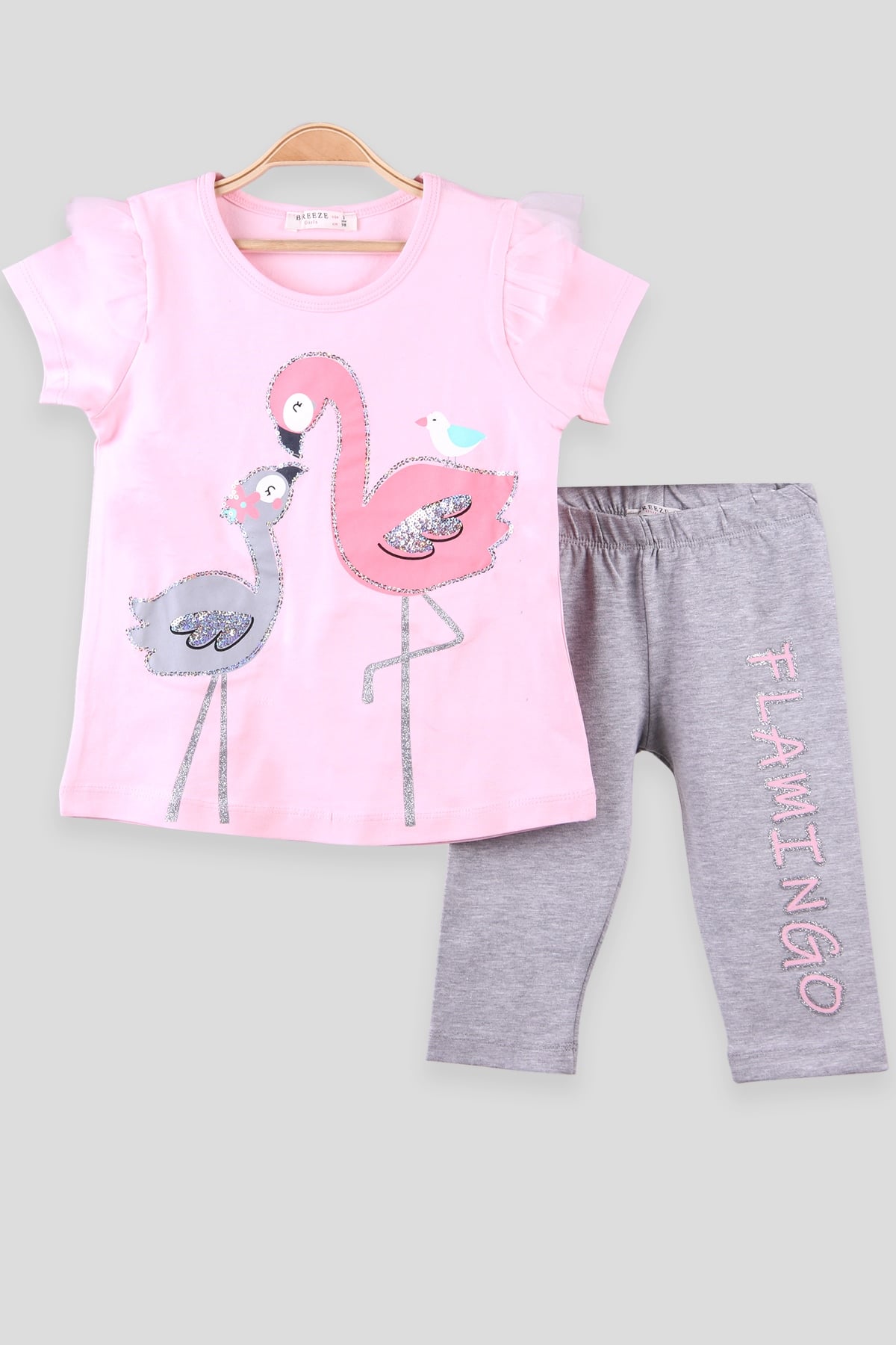 Breeze Kız Çocuk Tayt Takım Flamingo Baskılı Pembe (3-8 Yaş)