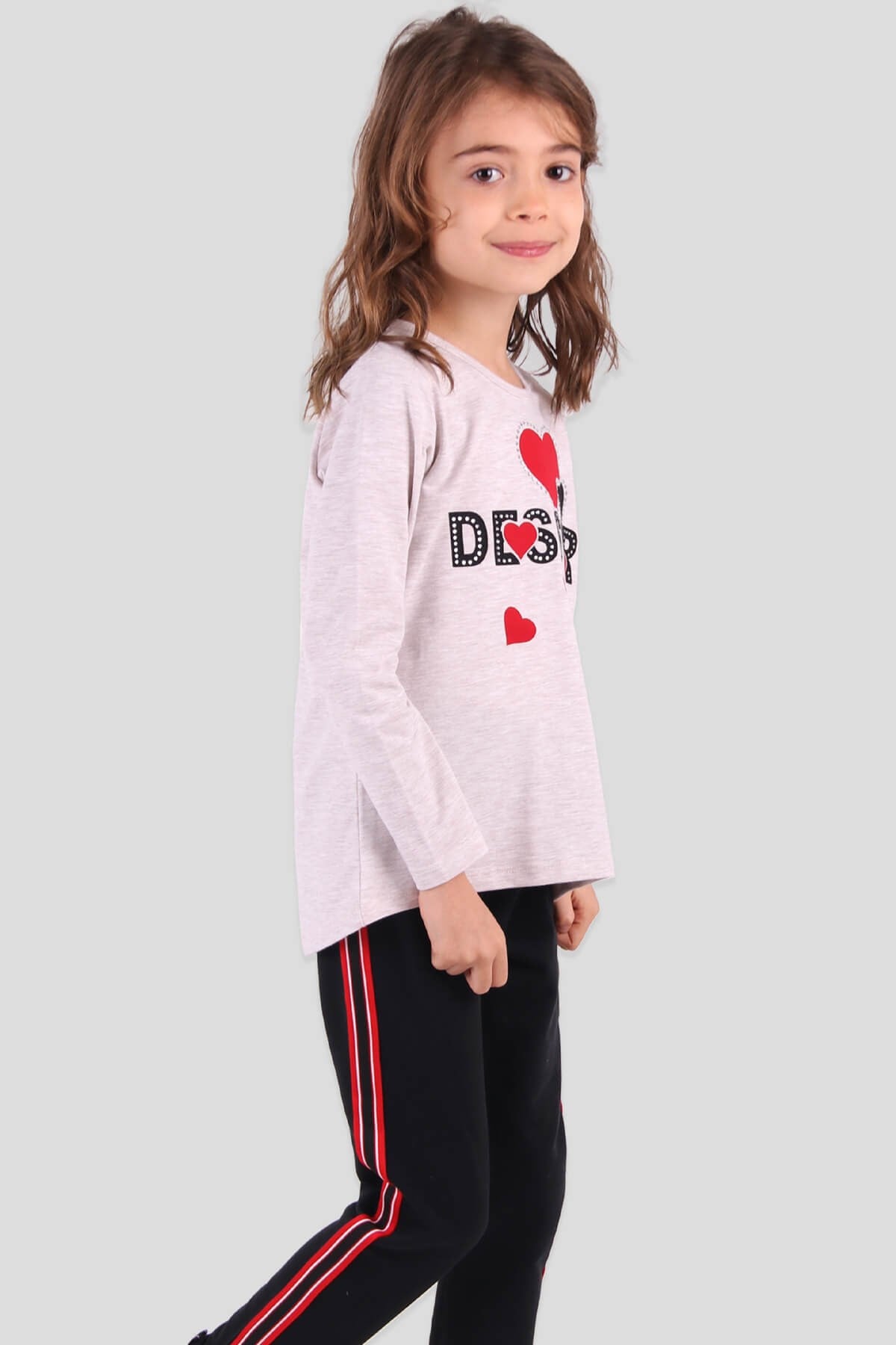 Breeze Kız Çocuk Tayt Takım Kalpli Bej-Lacivert (6-12 Yaş)