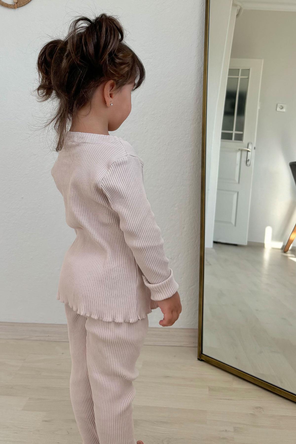 Breeze Kız Çocuk Tayt Takımı Pullu Yazı Baskılı Taş (1.5-5 Yaş)