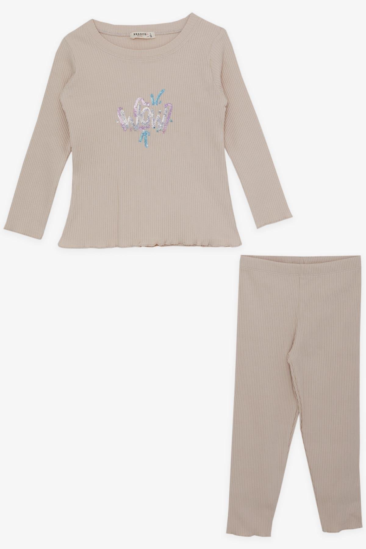 Breeze Kız Çocuk Tayt Takımı Pullu Yazı Baskılı Taş (1.5-5 Yaş)