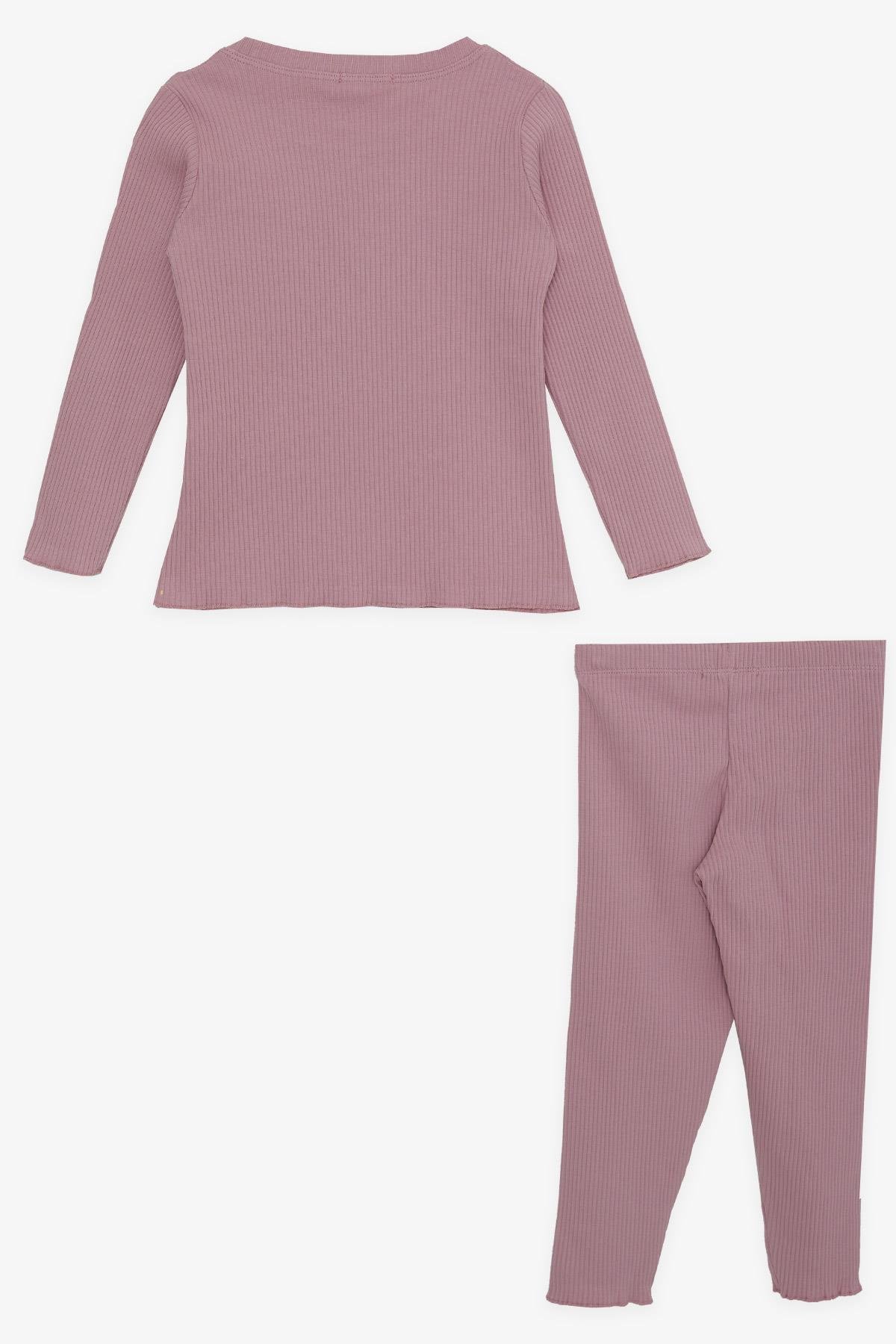 Breeze Kız Çocuk Tayt Takımı Pullu Yazı Baskılı Gülkurusu (1.5-5 Yaş)