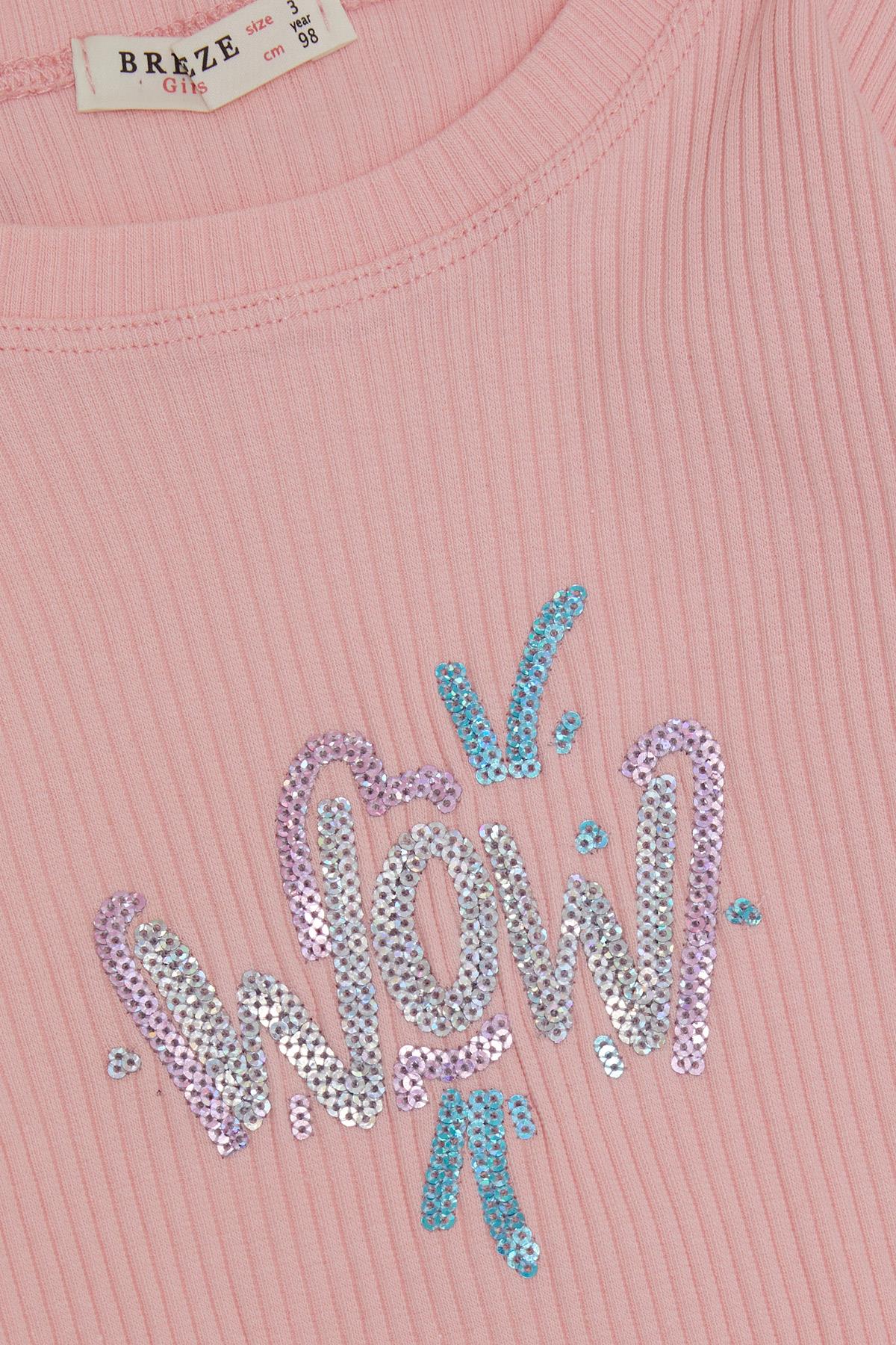 Breeze Kız Çocuk Tayt Takımı Pullu Yazı Baskılı Somon (1.5-5 Yaş)