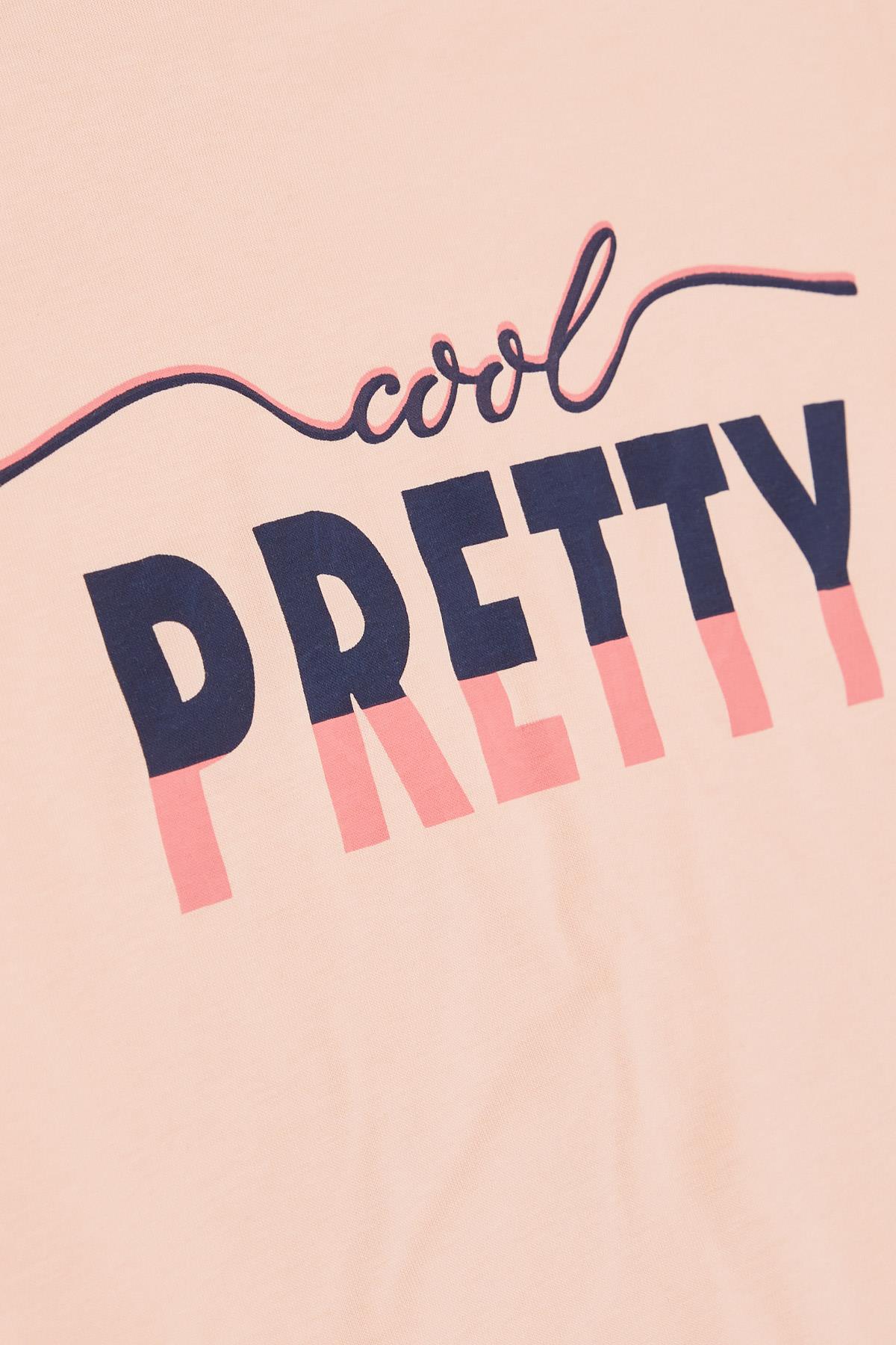 Breeze Kız Çocuk Taytlı Crop Takım Yazı Baskılı Paçası Yırtmaçlı Somon (5-10 Yaş)