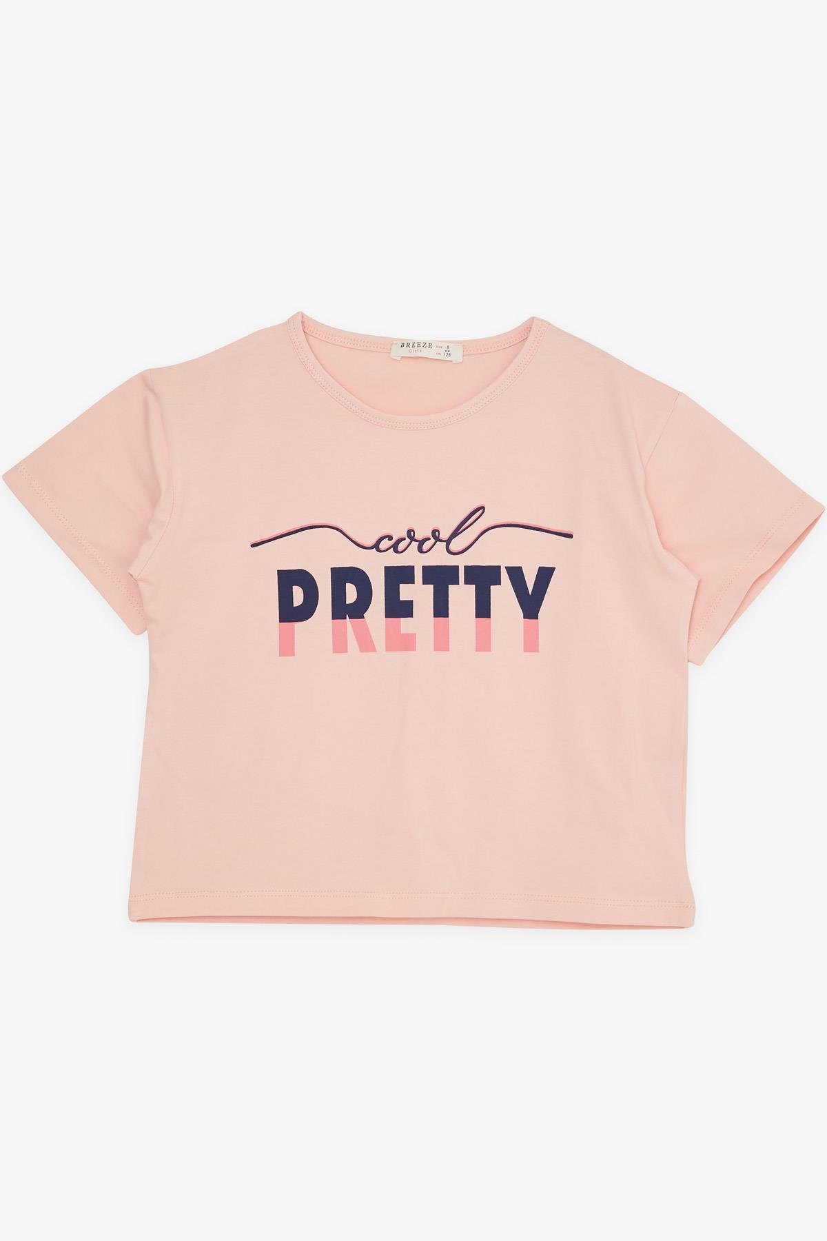 Breeze Kız Çocuk Taytlı Crop Takım Yazı Baskılı Paçası Yırtmaçlı Somon (5-10 Yaş)