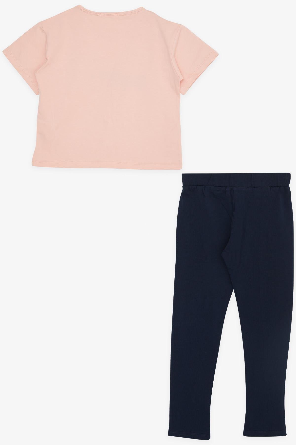 Breeze Kız Çocuk Taytlı Crop Takım Yazı Baskılı Paçası Yırtmaçlı Somon (5-10 Yaş)