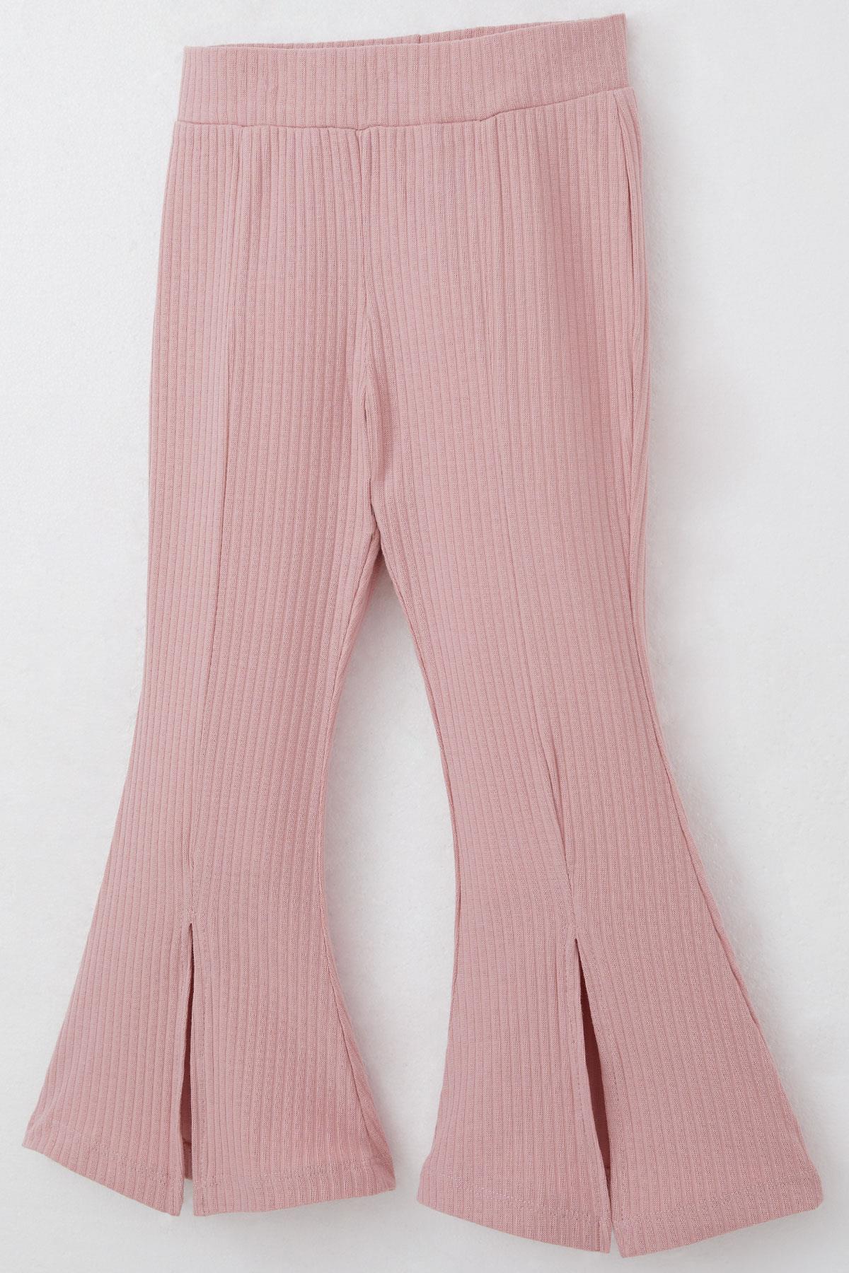 Breeze Kız Çocuk Taytlı Pantolon Takım Yazı Nakışlı Paçası Yırtmaçlı Gülkurusu (2-6 Yaş)