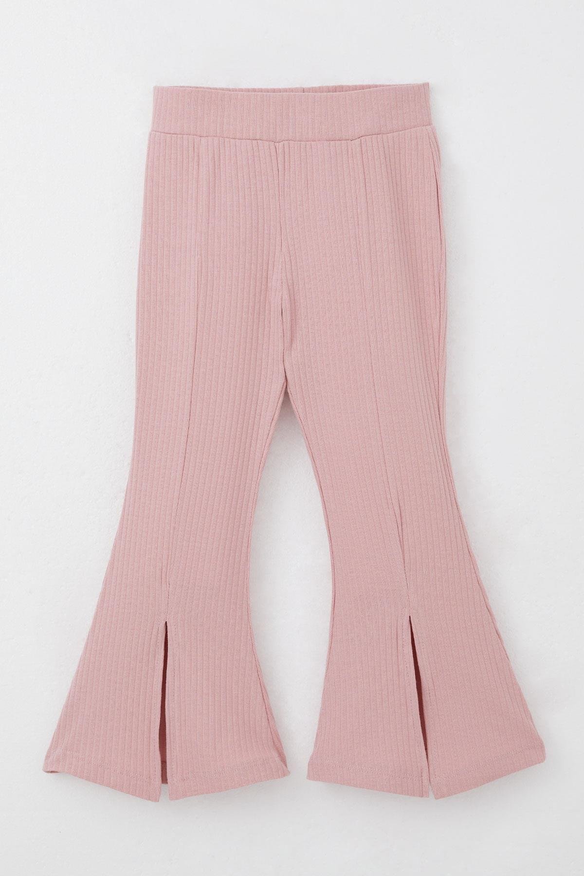 Breeze Kız Çocuk Taytlı Pantolon Takım Yazı Nakışlı Paçası Yırtmaçlı Gülkurusu (2-6 Yaş)