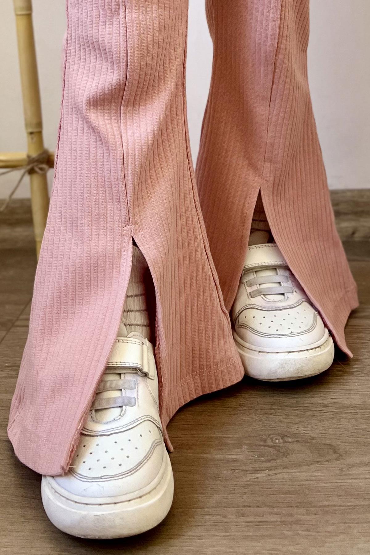 Breeze Kız Çocuk Taytlı Pantolon Takım Yazı Nakışlı Paçası Yırtmaçlı Gülkurusu (2-6 Yaş)