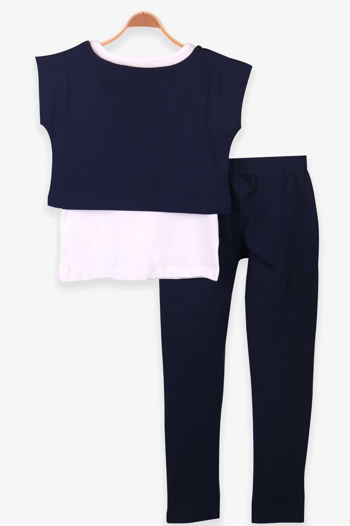 Breeze Kız Çocuk Taytlı Takım 3 lü Baskılı Lacivert (9-14 Yaş)