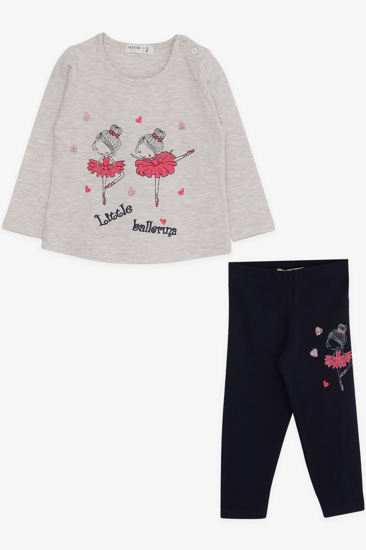 Breeze Kız Çocuk Taytlı Takım Balerin Nakışlı Bej Melanj (1.5-4 Yaş)