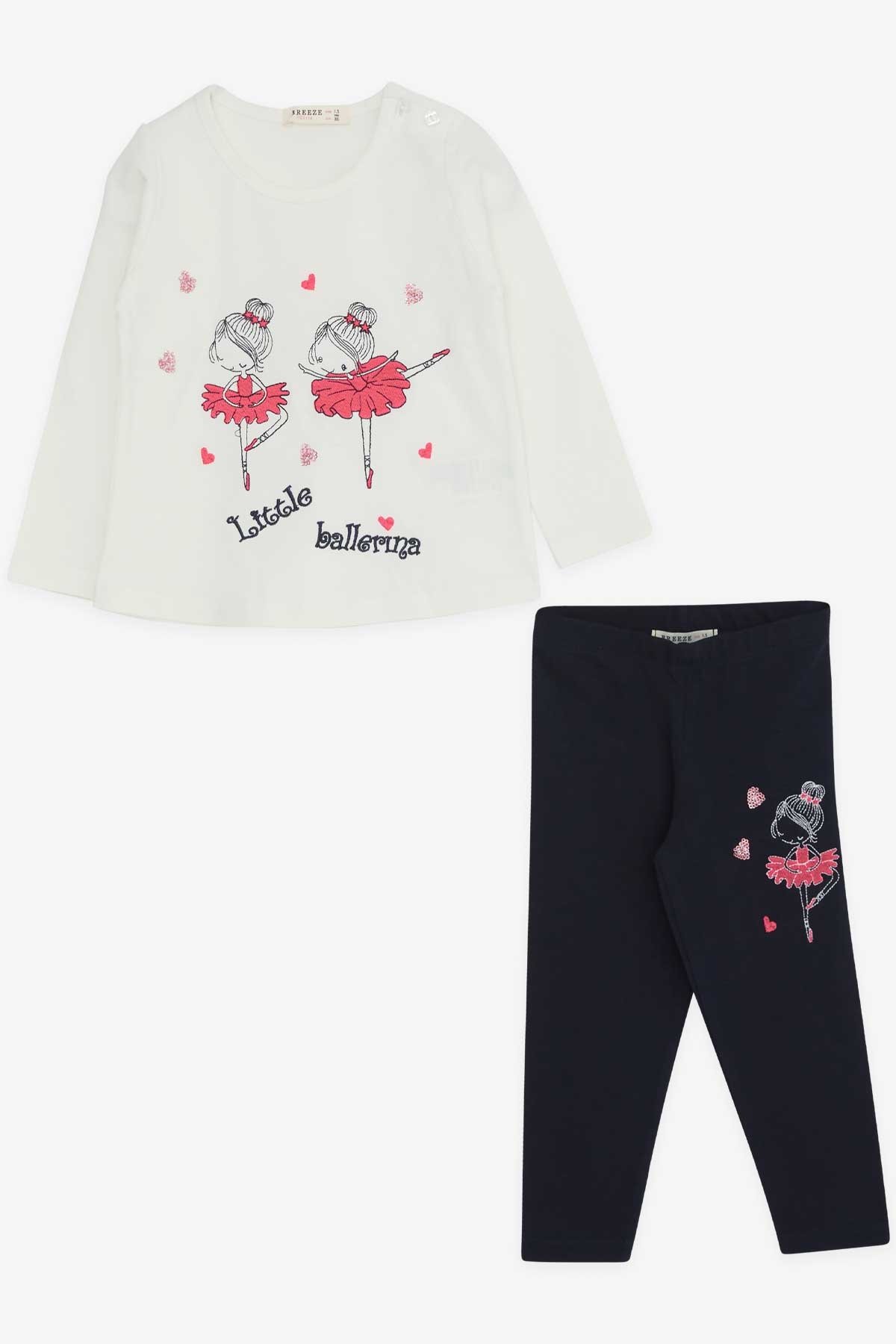 Breeze Kız Çocuk Taytlı Takım Balerin Nakışlı Ekru (1.5-5 Yaş)