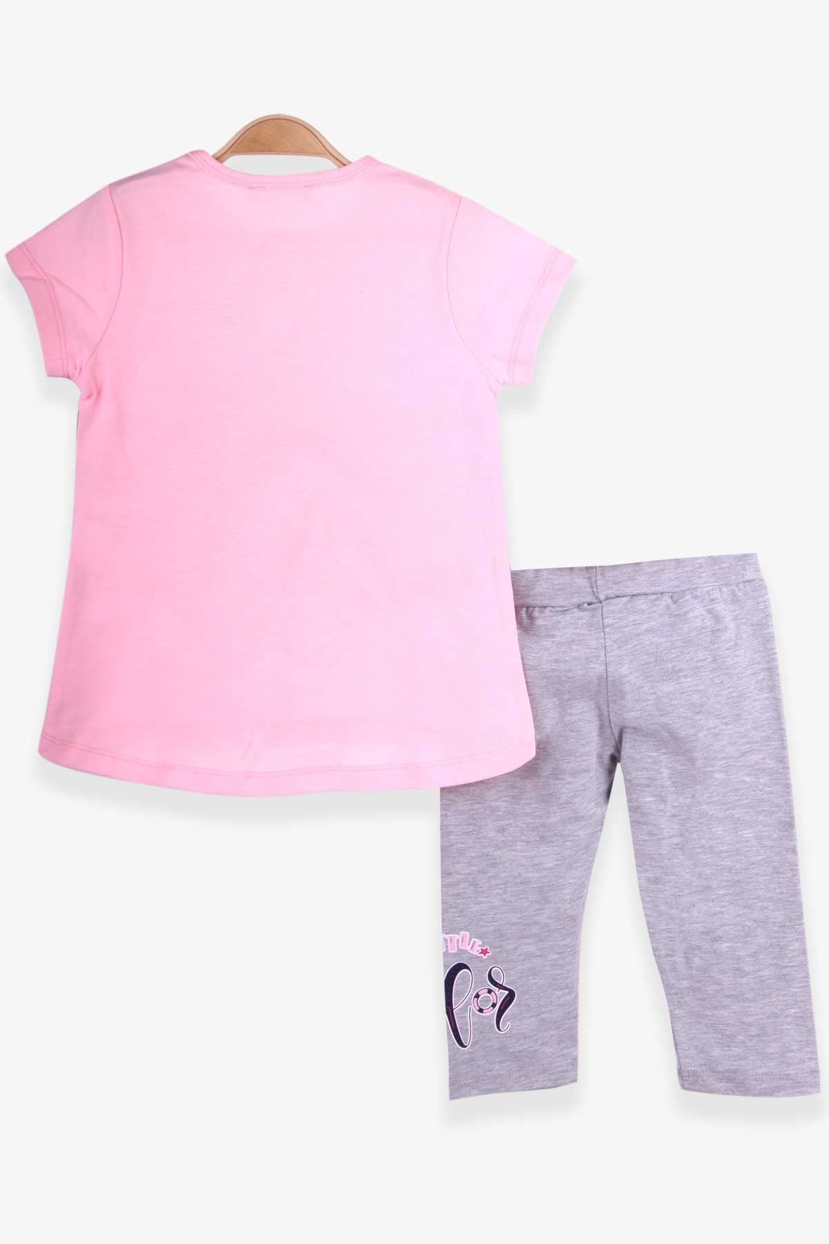 Breeze Kız Çocuk Taytlı Takım Bandanalı Kız Baskılı Pudra (3-8 Yaş)