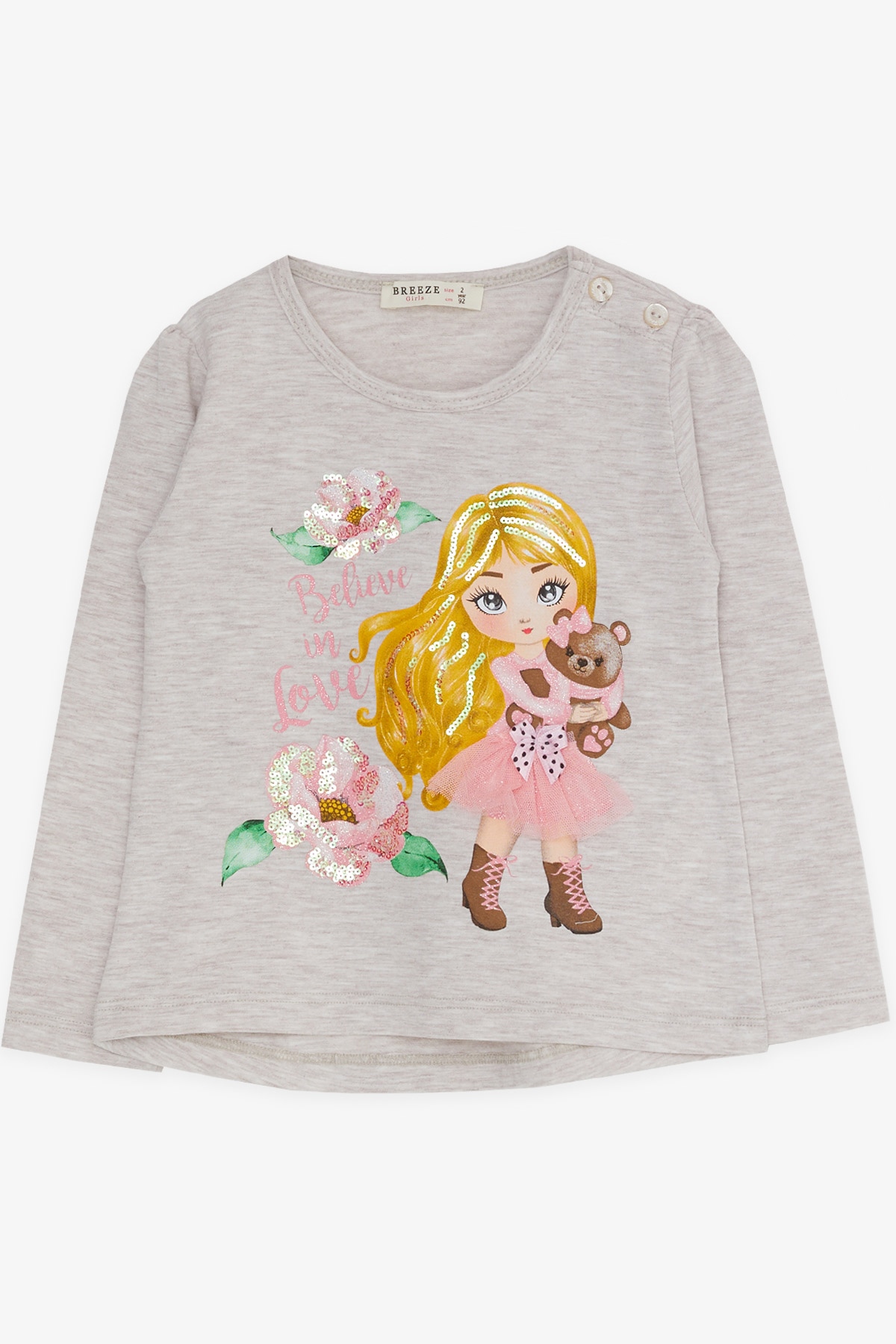 Breeze Kız Çocuk Taytlı Takım Baskılı Pullu Bej Melanj (1.5-5 Yaş)