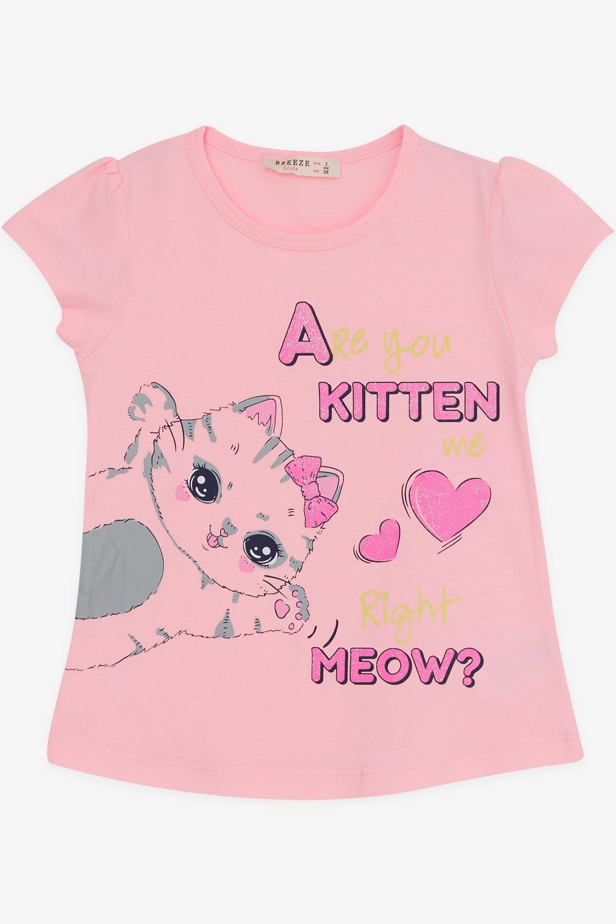 Breeze Kız Çocuk Taytlı Takım Baskılı Kedili Pudra (2-6 Yaş)