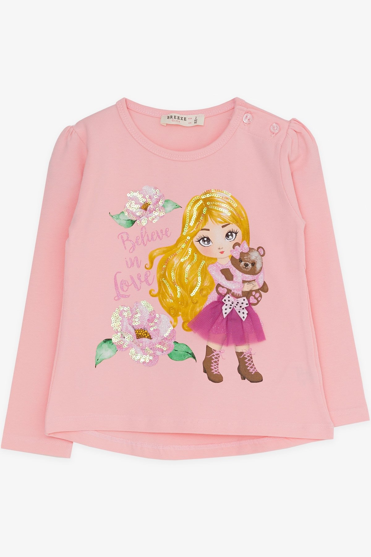 Breeze Kız Çocuk Taytlı Takım Baskılı Pullu Pudra (1.5-5 Yaş)