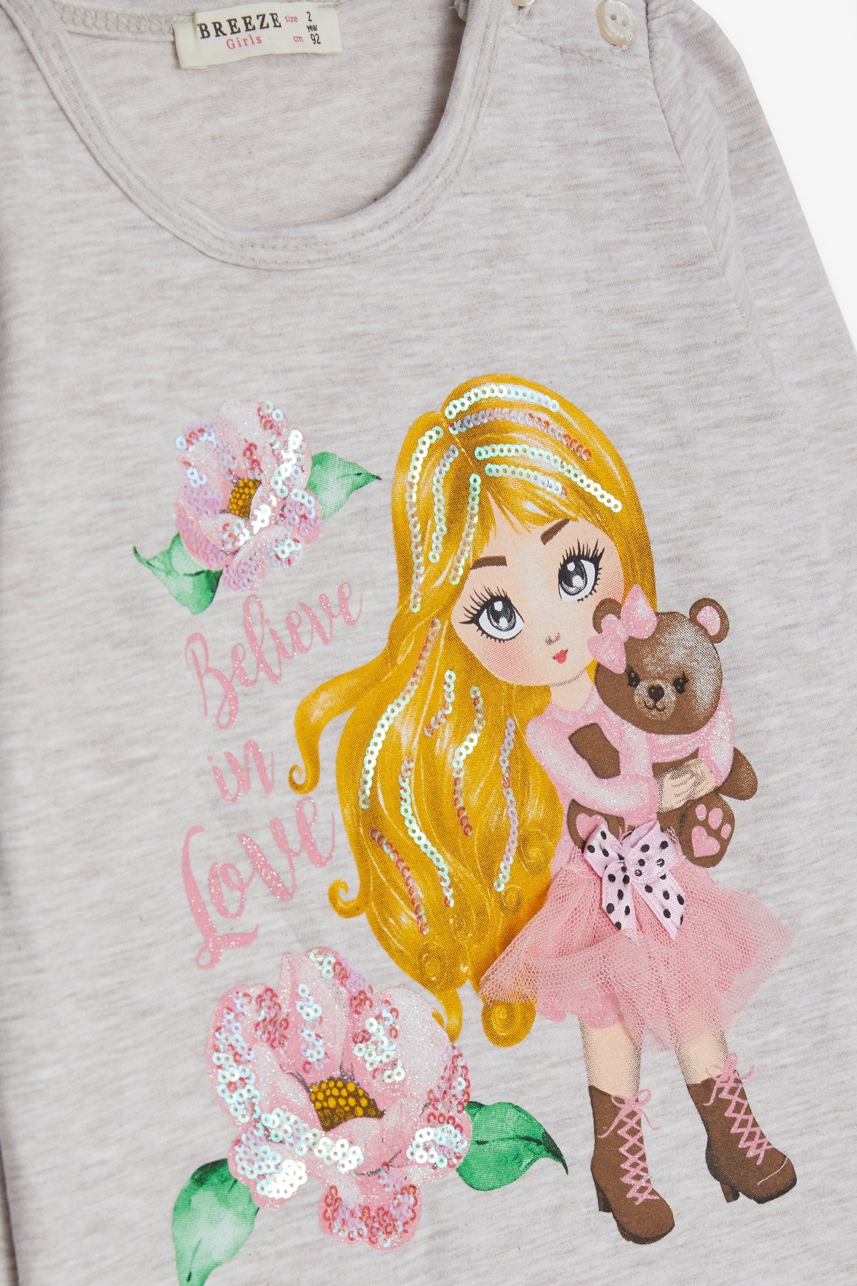 Breeze Kız Çocuk Taytlı Takım Baskılı Pullu Bej Melanj (1.5-5 Yaş)