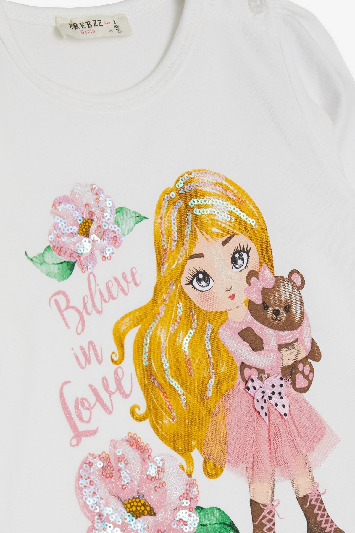 Breeze Kız Çocuk Taytlı Takım Baskılı Pullu Beyaz (1.5-5 Yaş)