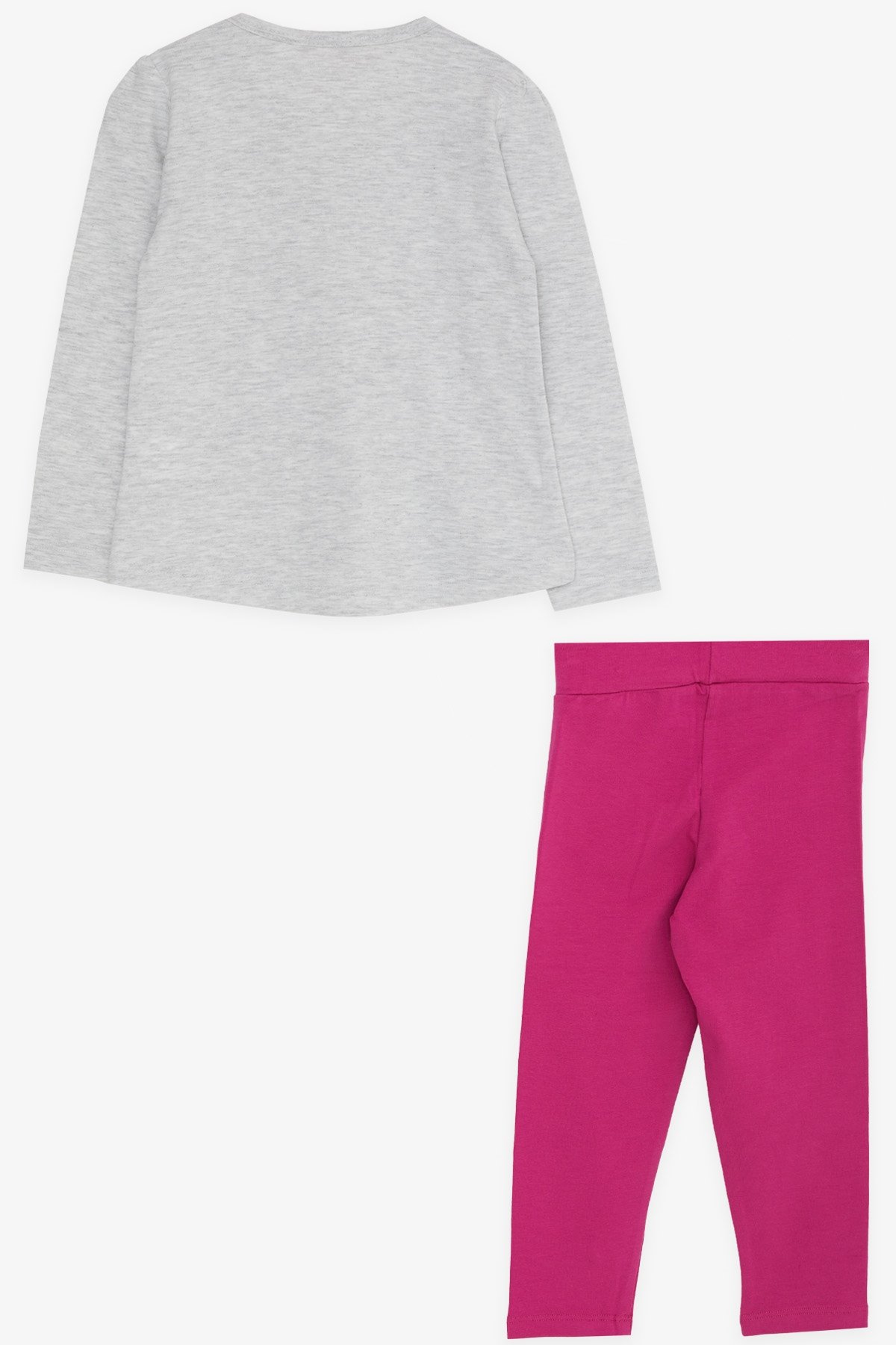 Breeze Kız Çocuk Taytlı Takım Baskılı Pullu Açık Gri Melanj (1.5-5 Yaş)
