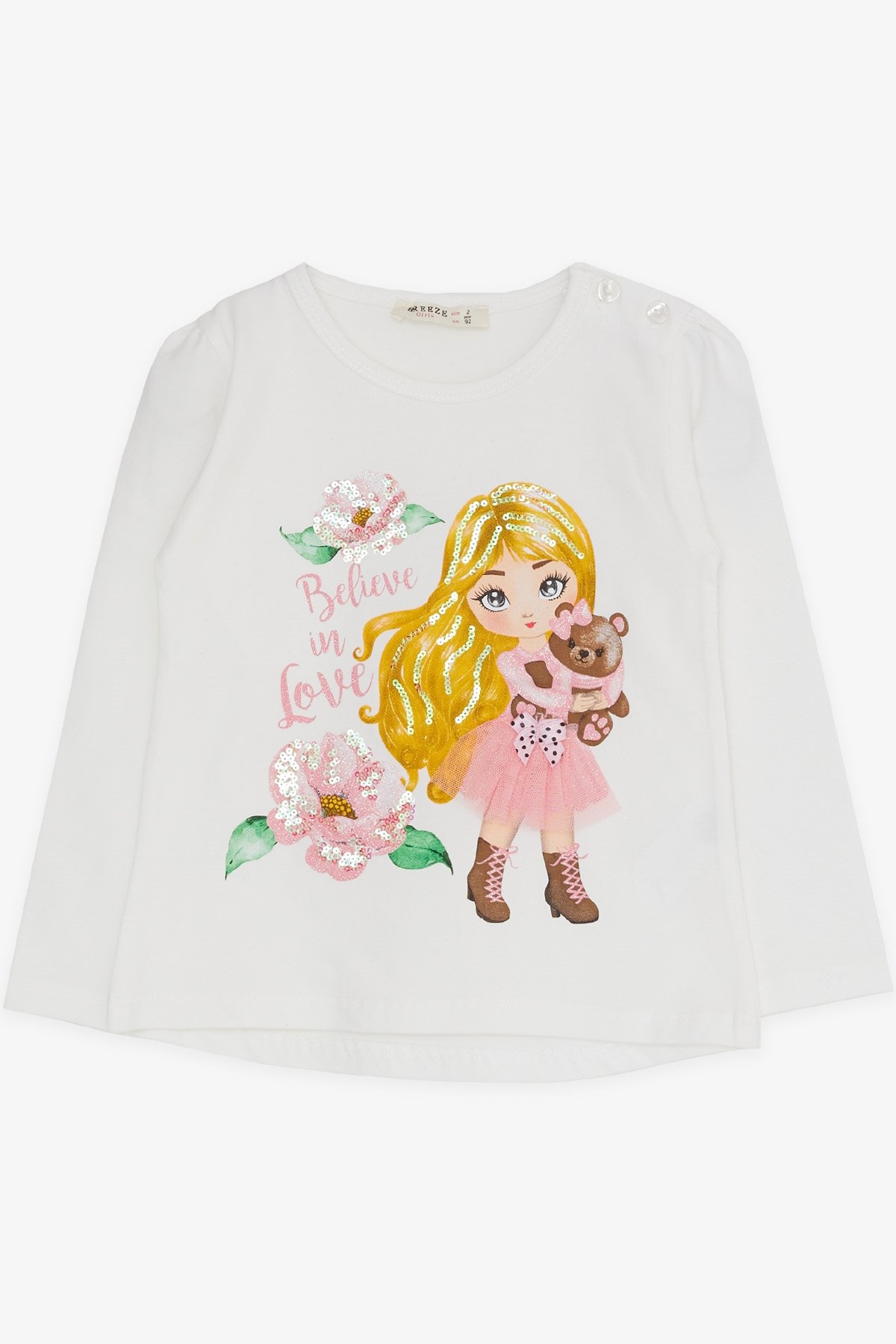 Breeze Kız Çocuk Taytlı Takım Baskılı Pullu Beyaz (1.5-5 Yaş)