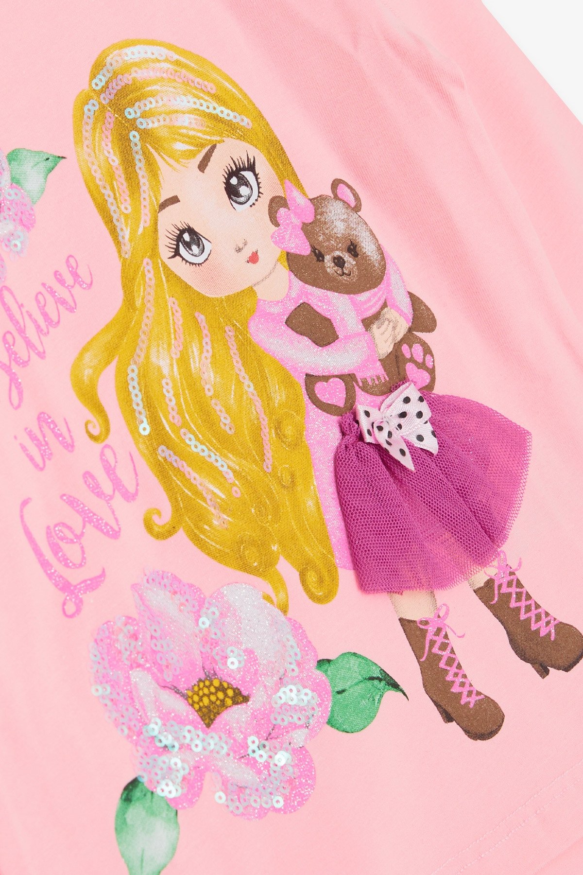 Breeze Kız Çocuk Taytlı Takım Baskılı Pullu Pudra (1.5-5 Yaş)