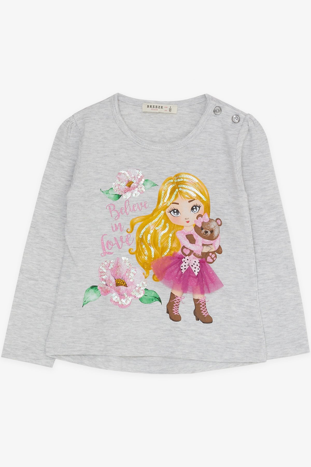 Breeze Kız Çocuk Taytlı Takım Baskılı Pullu Açık Gri Melanj (1.5-5 Yaş)