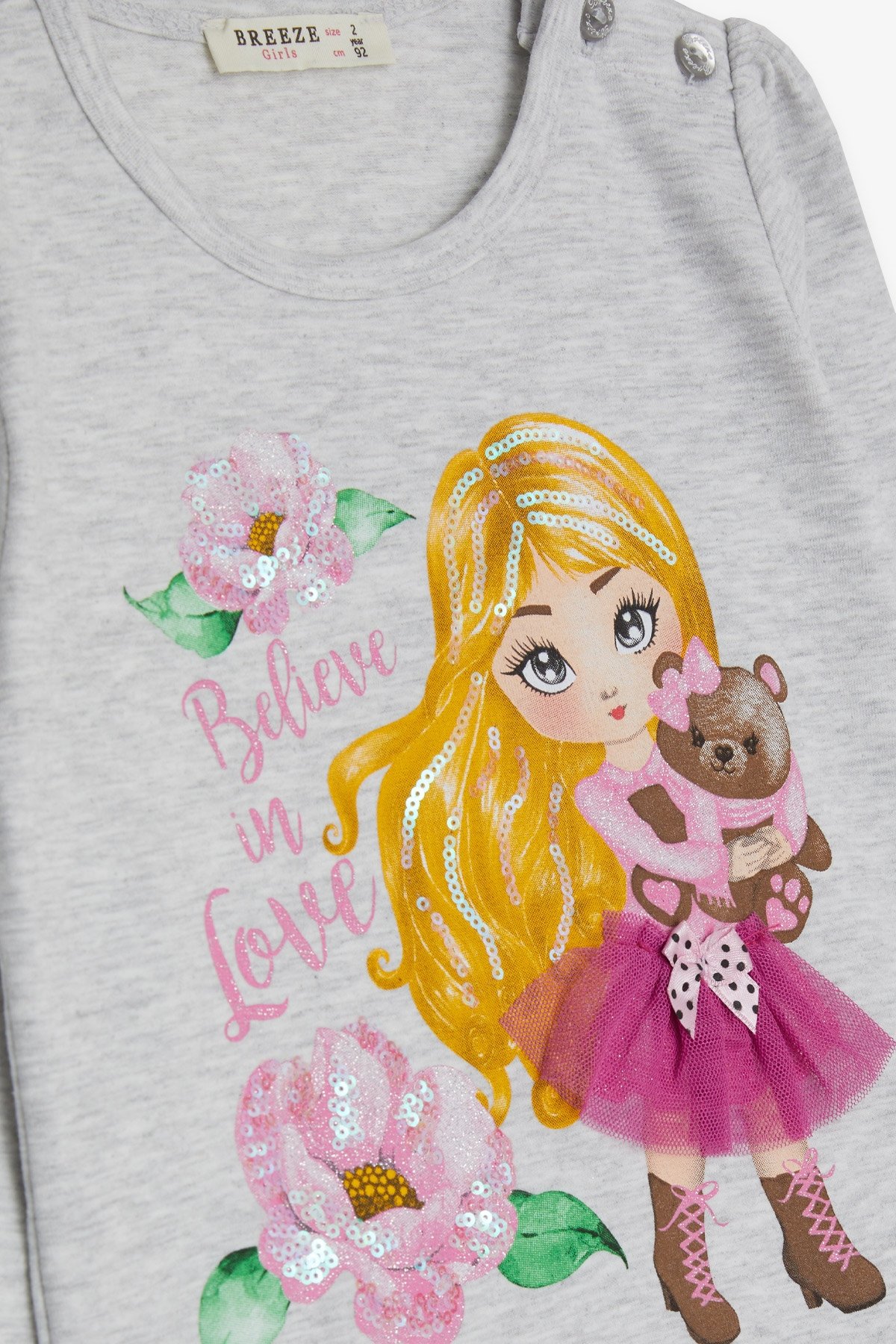 Breeze Kız Çocuk Taytlı Takım Baskılı Pullu Açık Gri Melanj (1.5-5 Yaş)