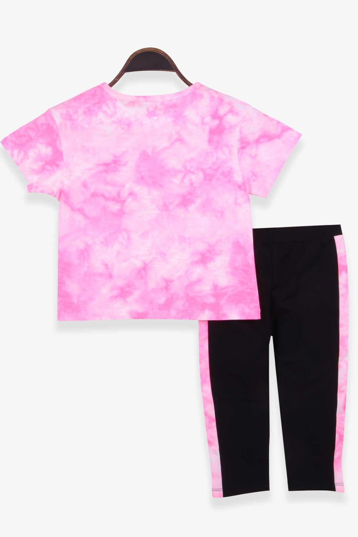 Breeze Kız Çocuk Taytlı Takım Batik Yazı Desenli Neon Pembe (8-14 Yaş)