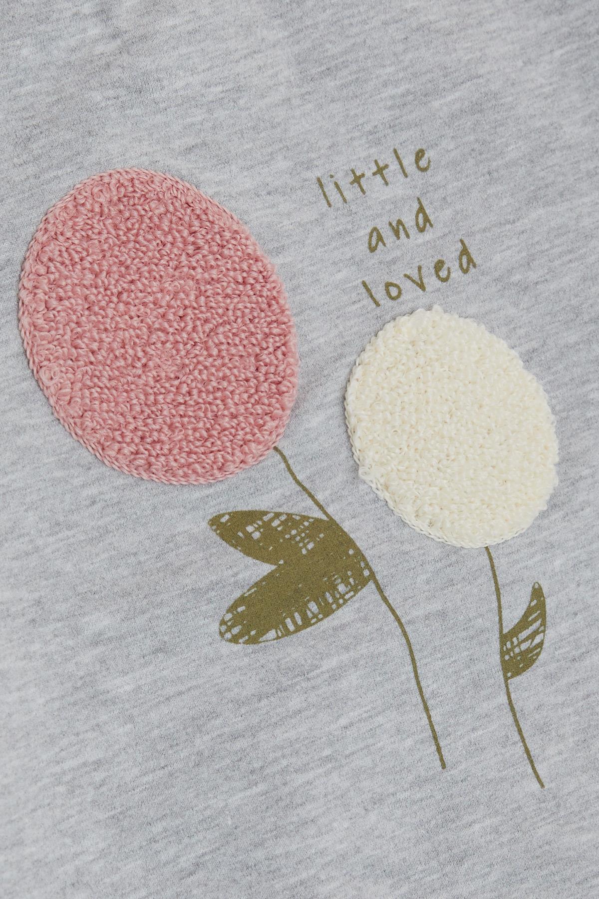 Breeze Kız Çocuk Taytlı Takım Çiçek Baskılı Punch Nakışlı Gri Melanj (1-4 Yaş)