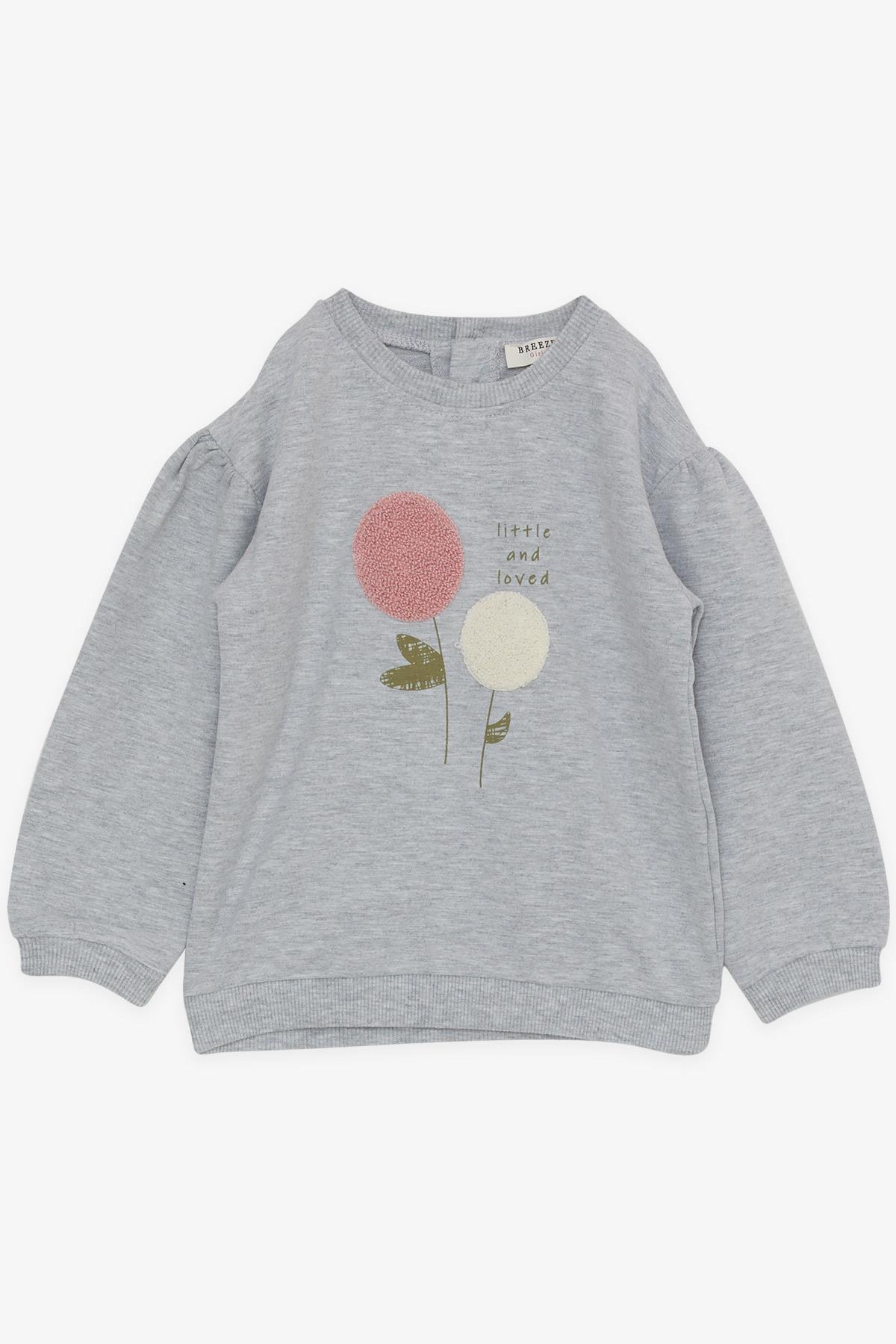 Breeze Kız Çocuk Taytlı Takım Çiçek Baskılı Punch Nakışlı Gri Melanj (1-4 Yaş)