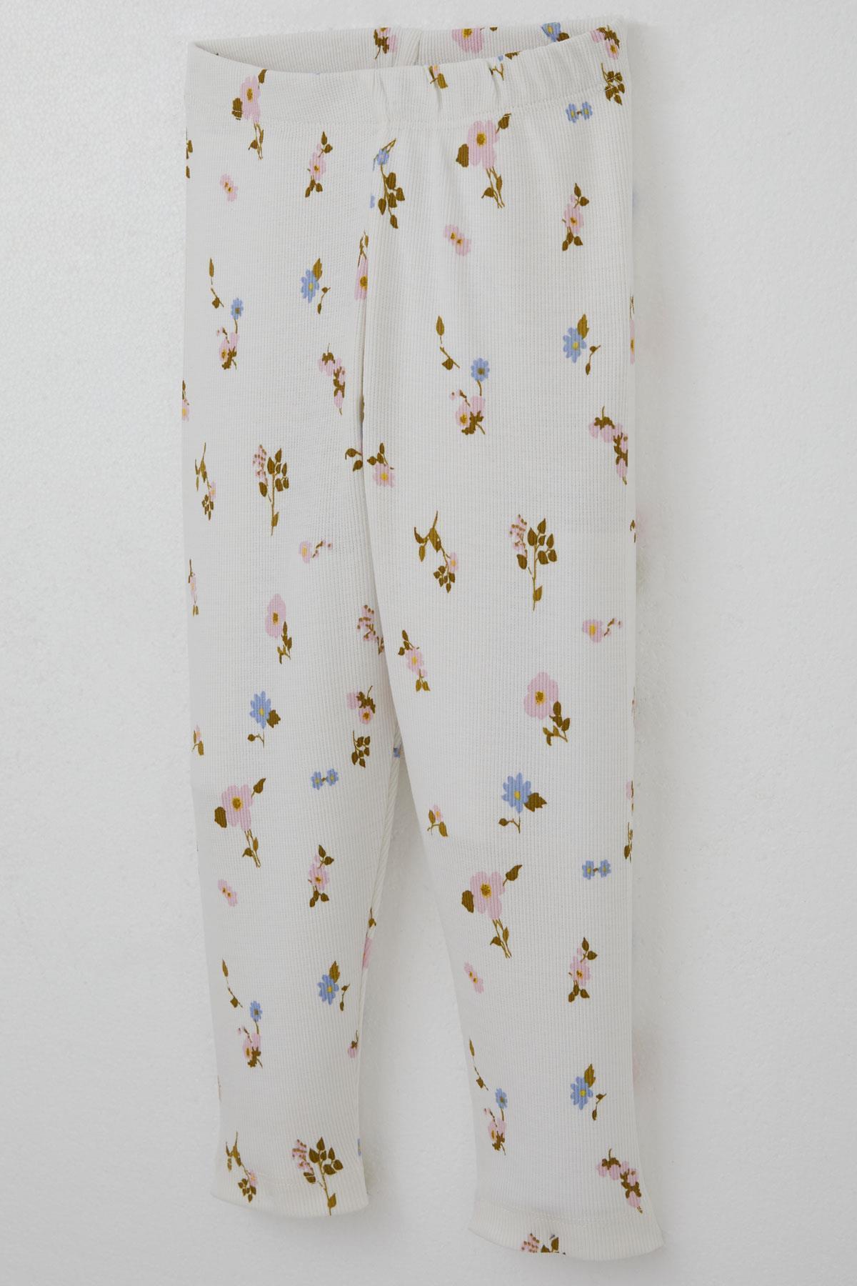 Breeze Kız Çocuk Taytlı Takım Çiçek Desenli Kolları Fırfır Detaylı Ekru (2-6 Yaş)