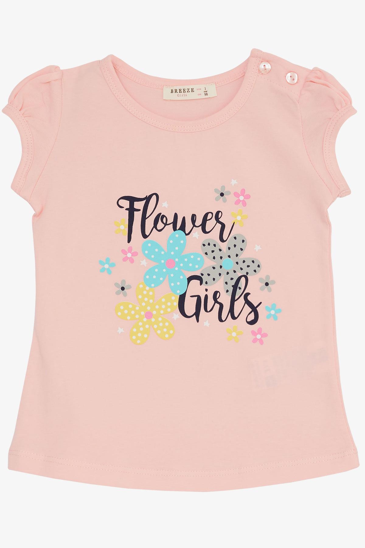 Breeze Kız Çocuk Taytlı Takım Çiçek Kızlar Yazı Baskılı Pembe (1.5-5 Yaş)
