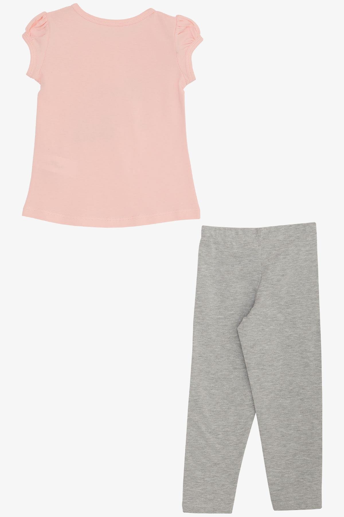 Breeze Kız Çocuk Taytlı Takım Çiçek Kızlar Yazı Baskılı Pembe (1.5-5 Yaş)