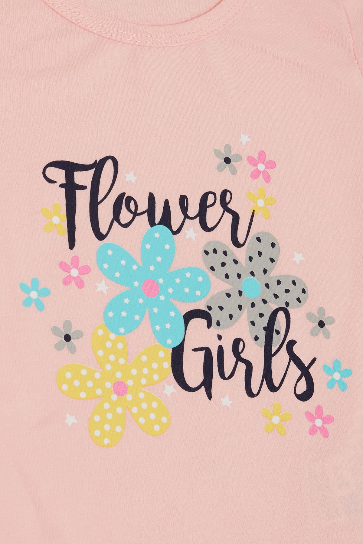 Breeze Kız Çocuk Taytlı Takım Çiçek Kızlar Yazı Baskılı Pembe (1.5-5 Yaş)