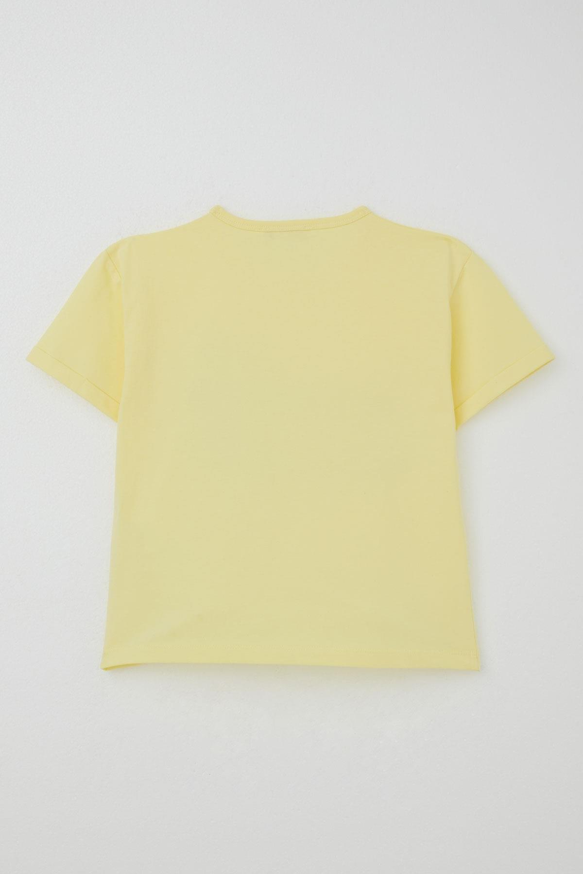 Breeze Kız Çocuk Taytlı Takım Çiçek & Yazı Baskılı Fiyonklu Sarı (5-10 Yaş)