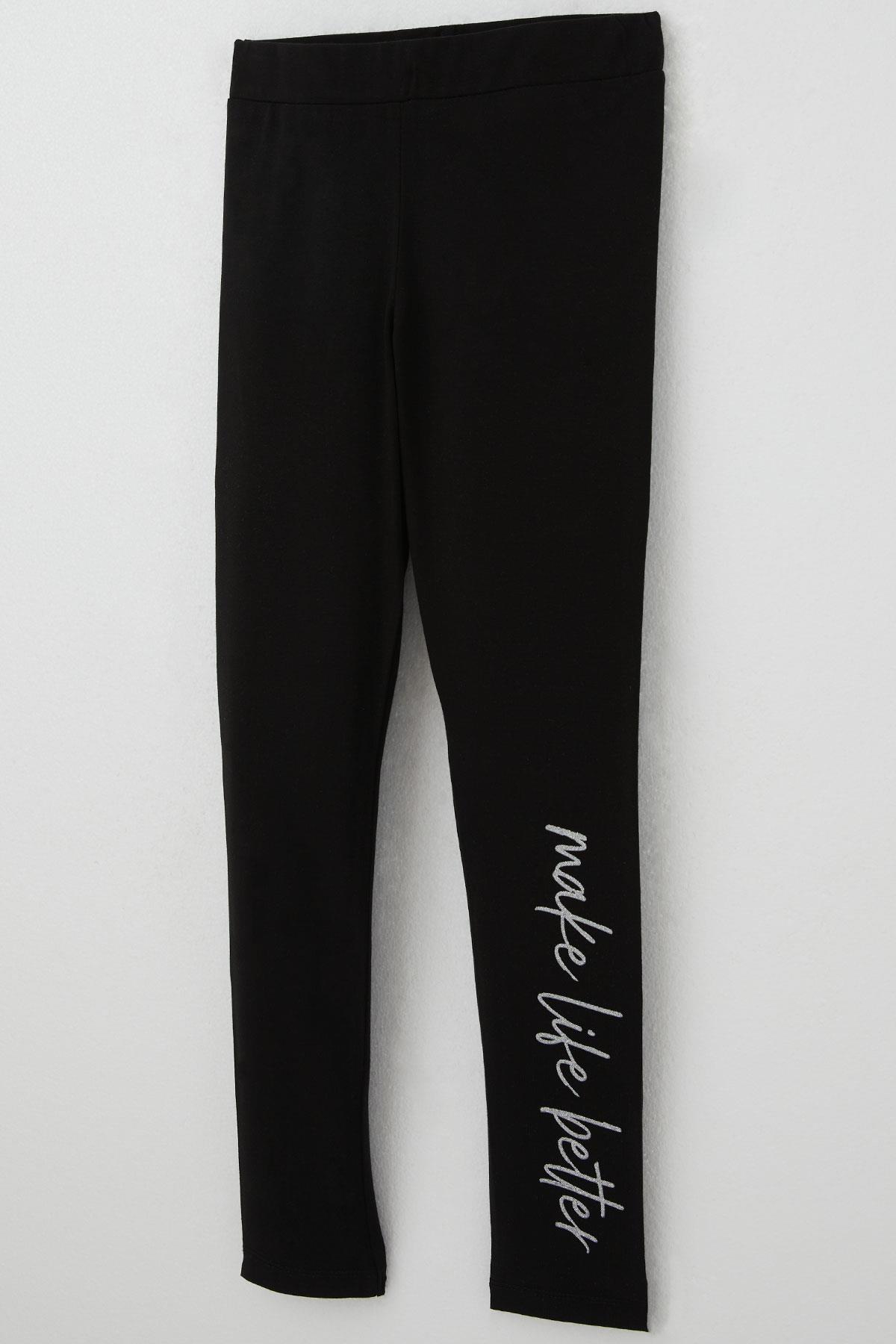 Breeze Kız Çocuk Taytlı Takım Çiçek & Yazı Baskılı Fiyonklu Bej (5-10 Yaş)