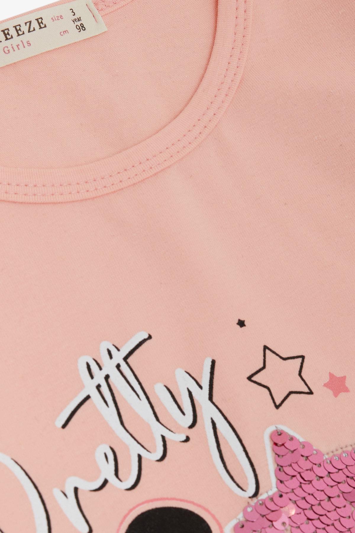 Breeze Kız Çocuk Taytlı Takım Cool Yazı Baskılı Pullu Somon (3-8 Yaş)