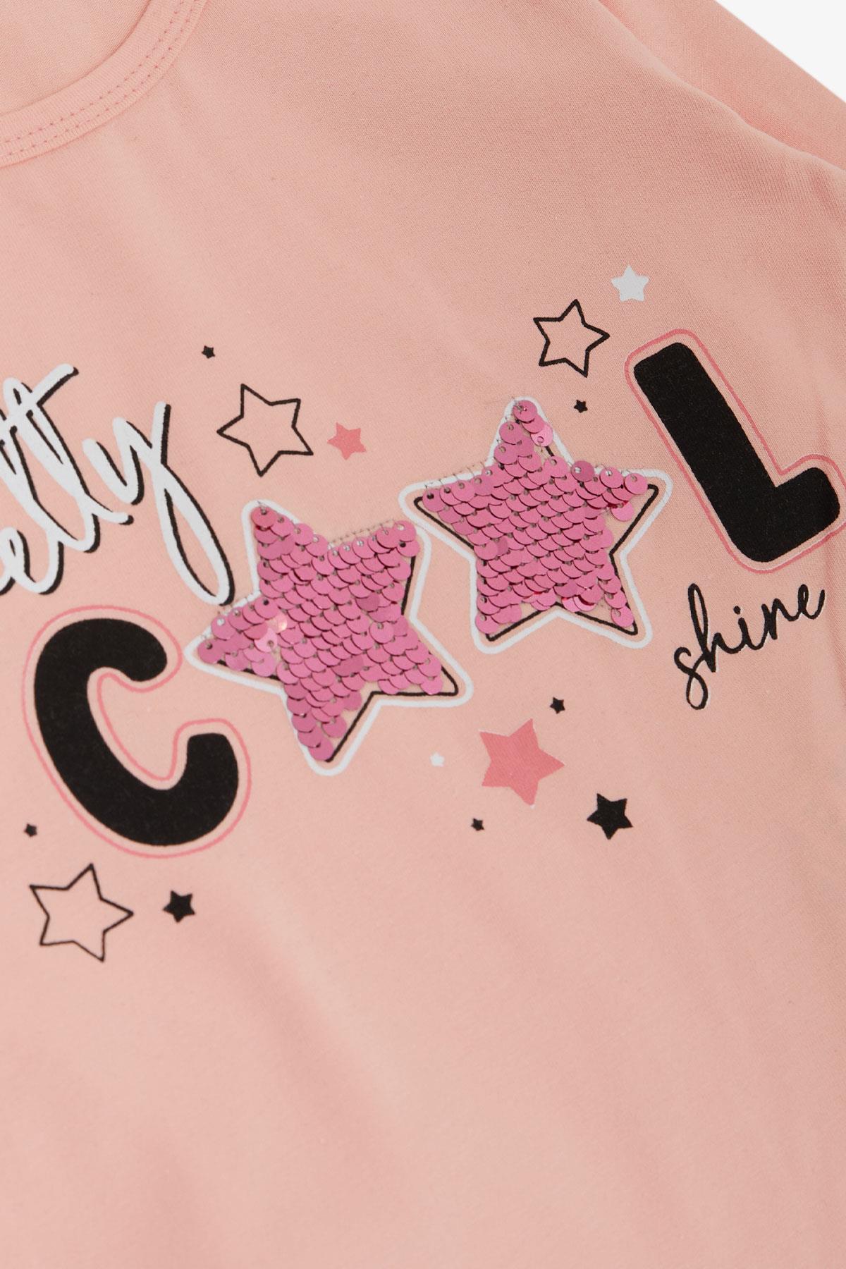 Breeze Kız Çocuk Taytlı Takım Cool Yazı Baskılı Pullu Somon (3-8 Yaş)