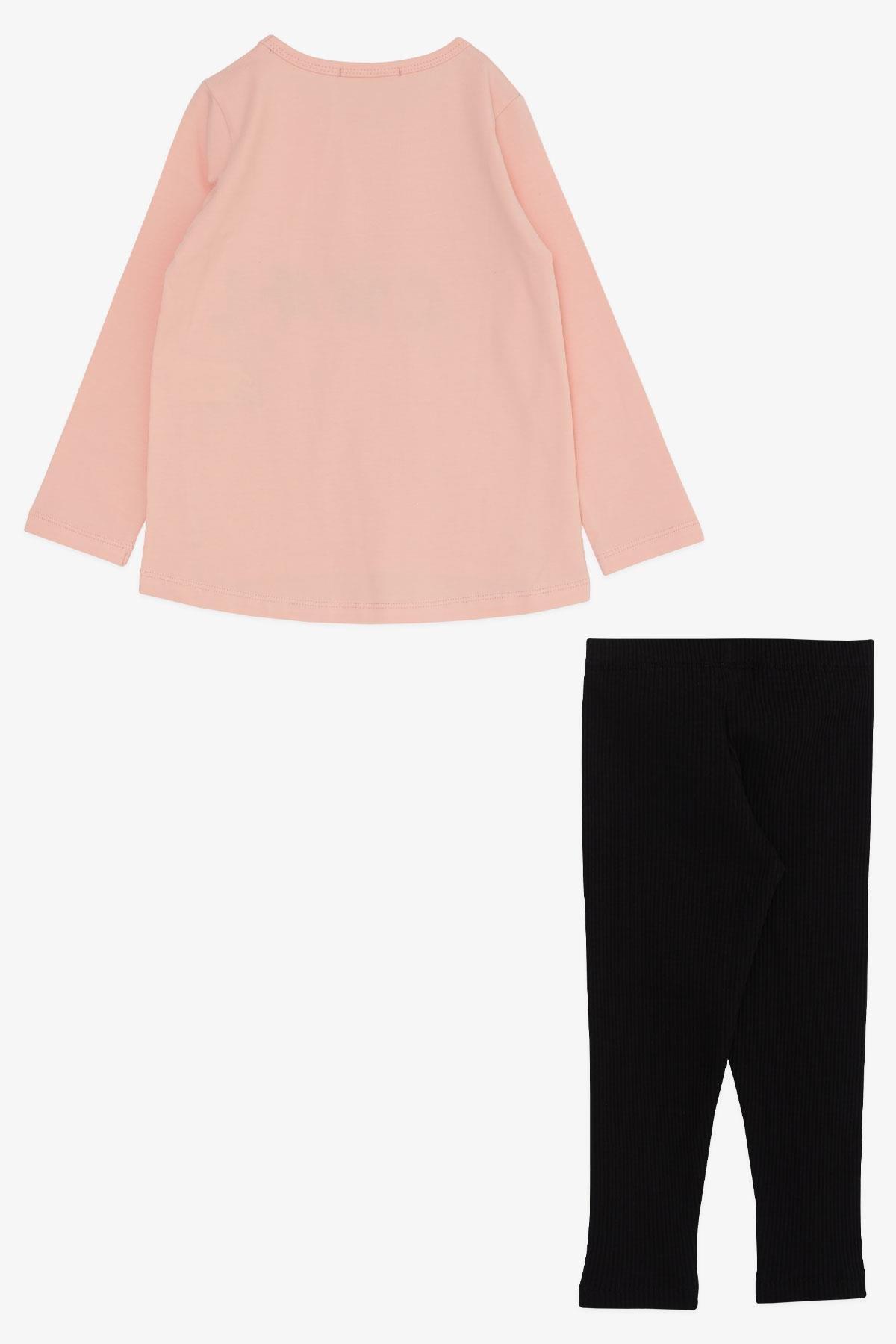 Breeze Kız Çocuk Taytlı Takım Cool Yazı Baskılı Pullu Somon (3-8 Yaş)