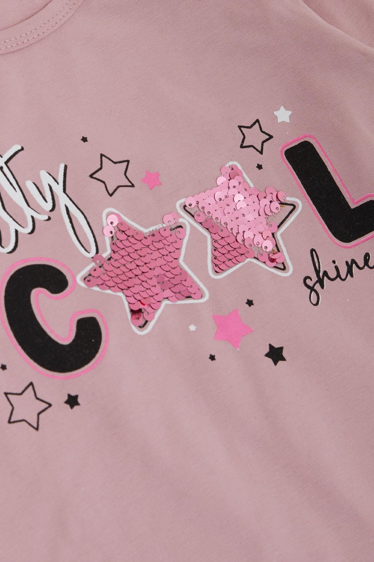 Breeze Kız Çocuk Taytlı Takım Cool Yazı Baskılı Pullu Gülkurusu (3-8 Yaş)