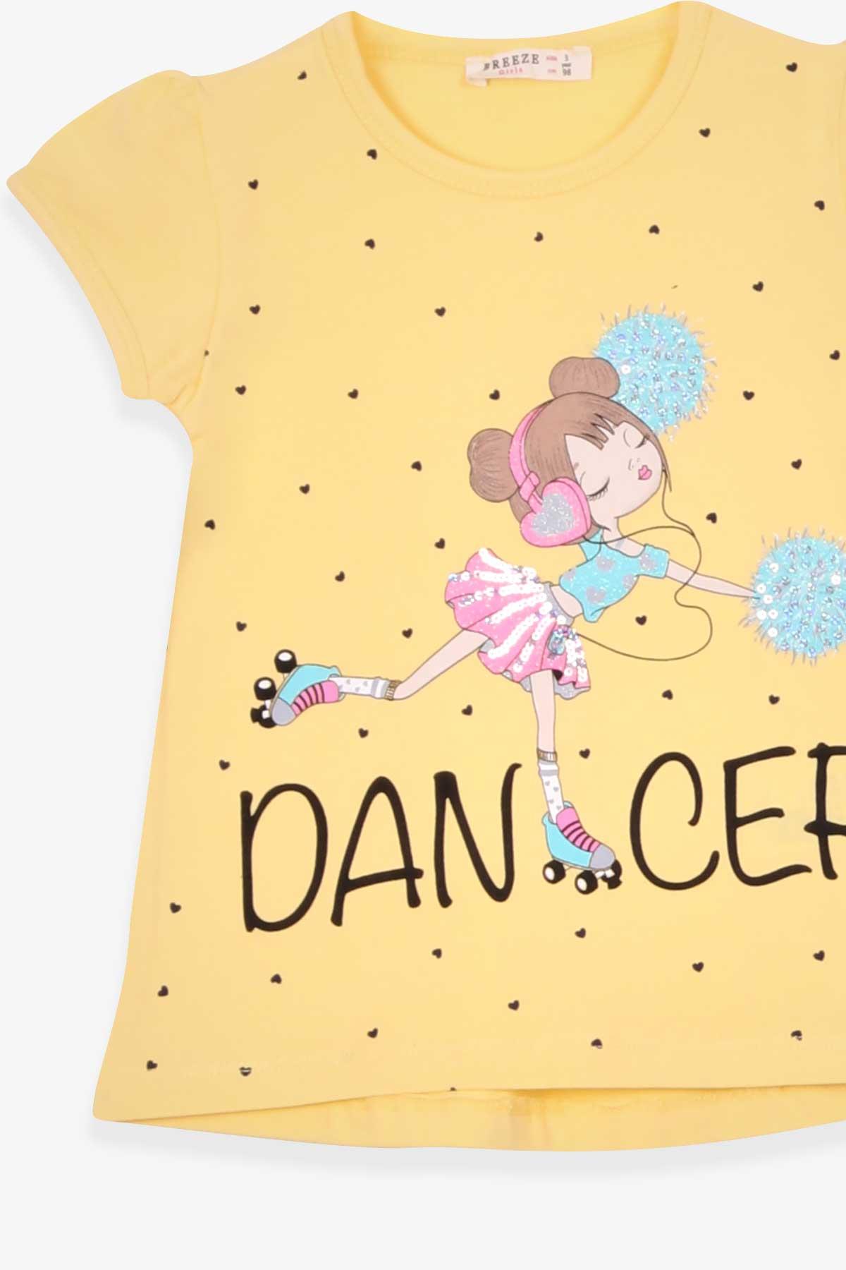 Breeze Kız Çocuk Taytlı Takım Dans Eden Kız Baskılı Sarı (3-8 Yaş)