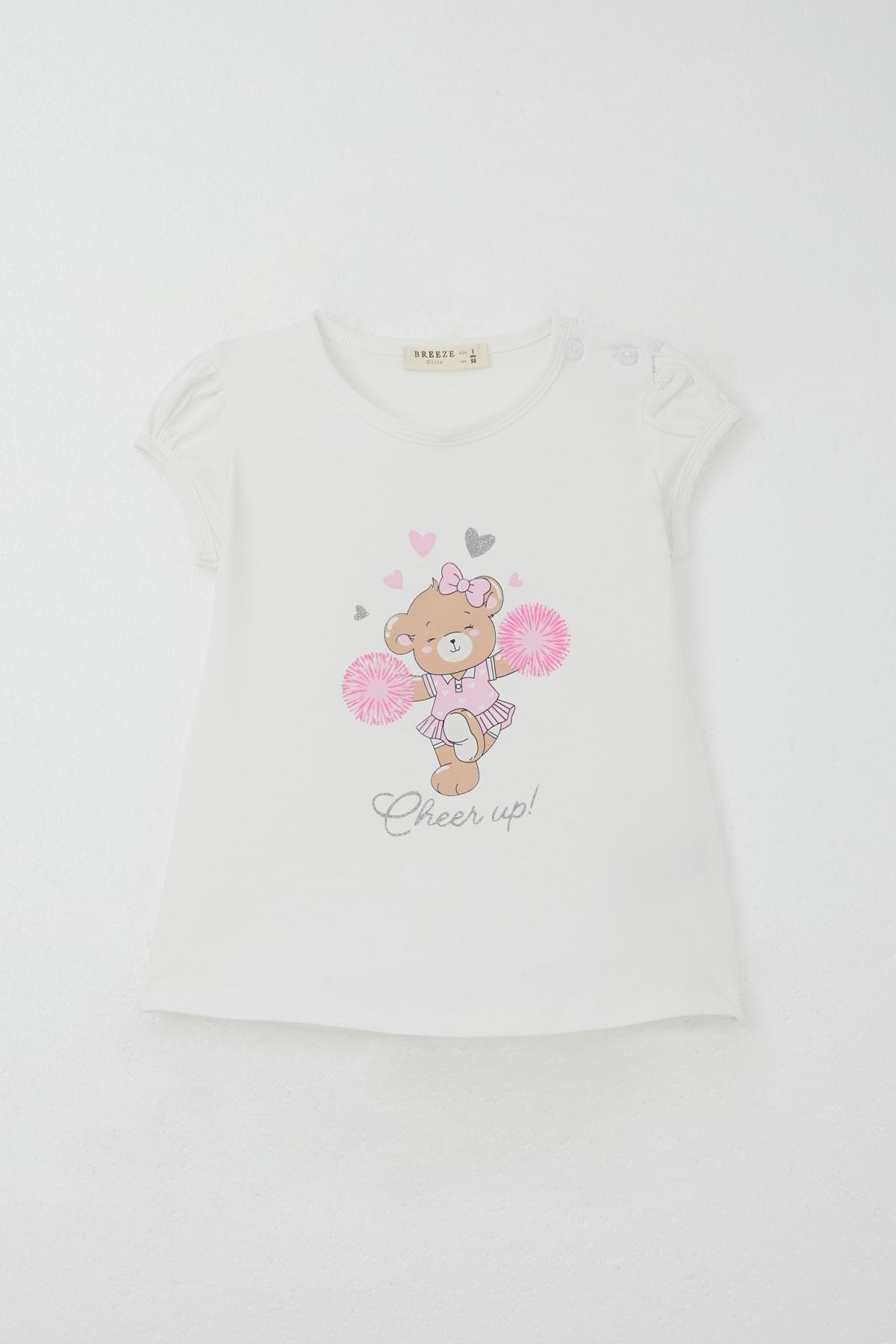 Breeze Kız Çocuk Taytlı Takım Dansçı Neşeli Ayıcık Baskılı Ekru (1.5-5 Yaş)